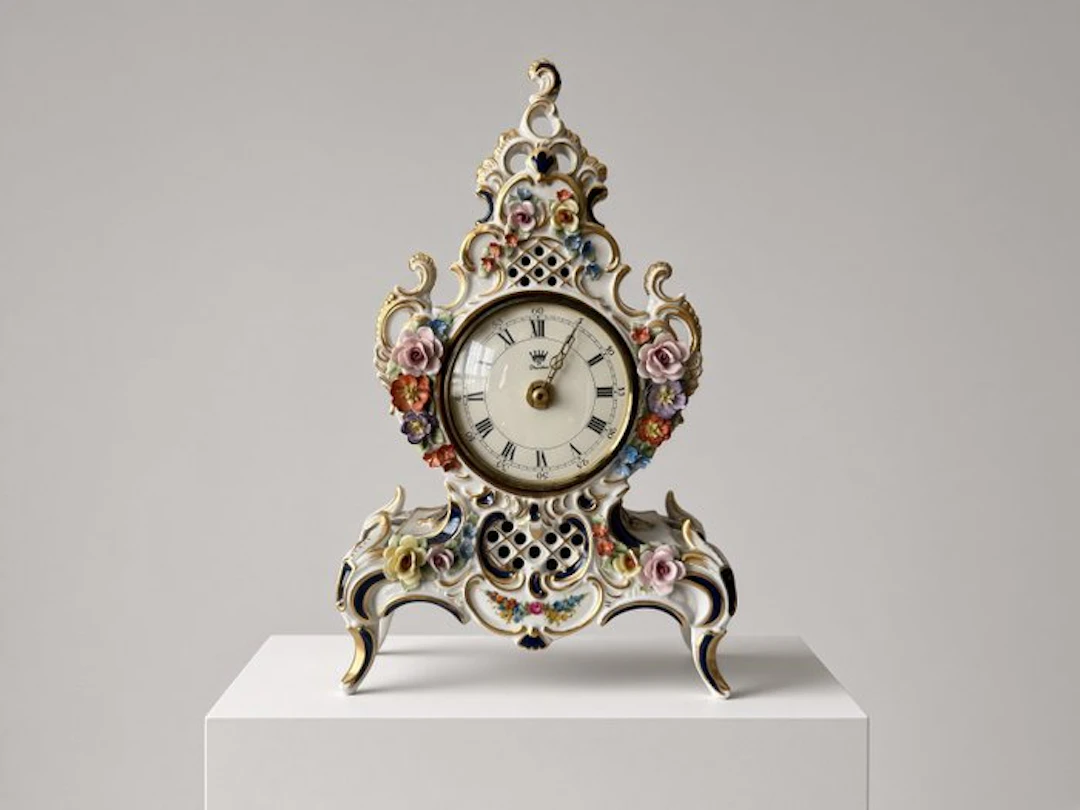 Mantel clock - Porcelain, Brass - 1950-1960