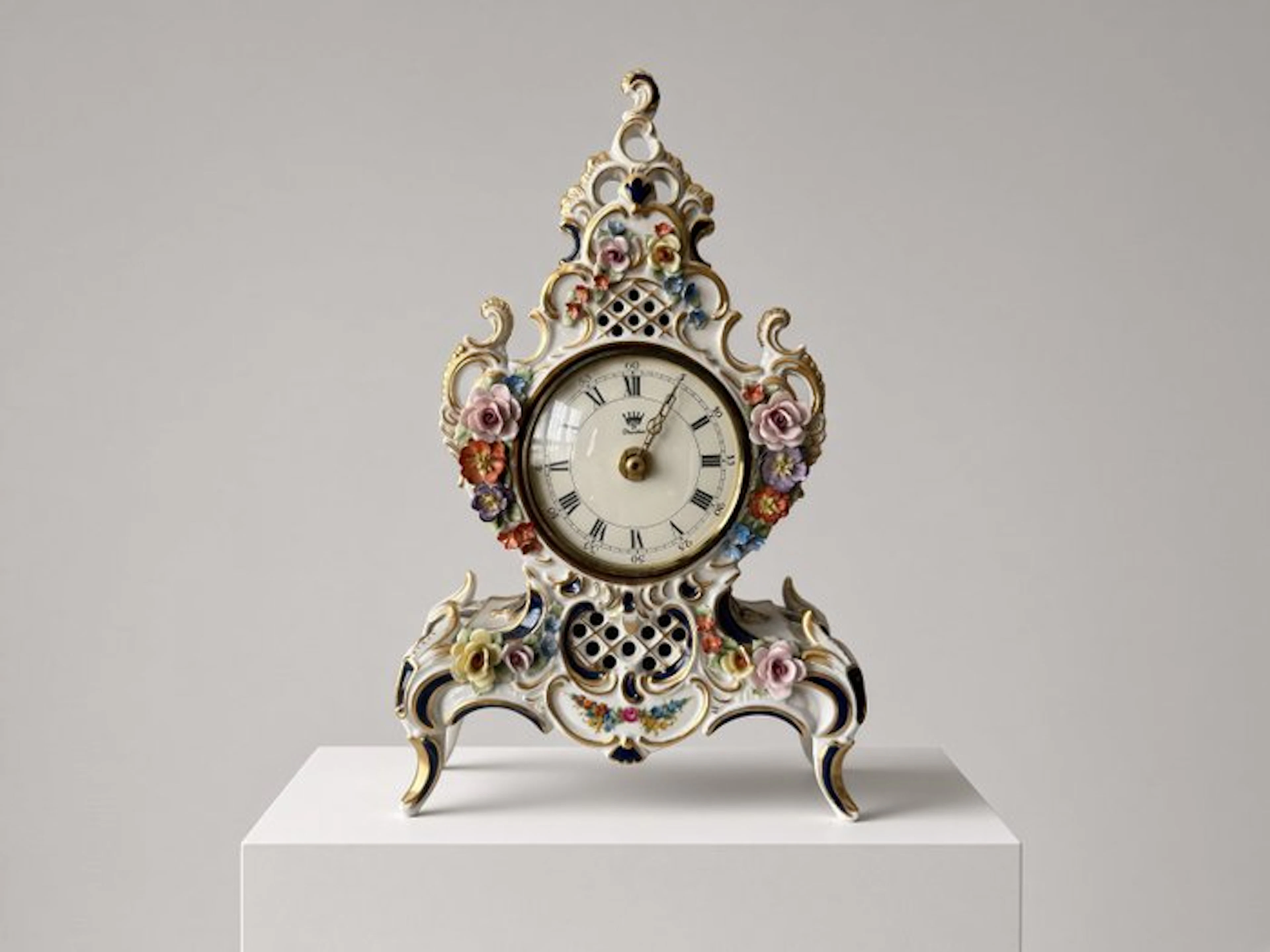 Mantel clock - Porcelain, Brass - 1950-1960