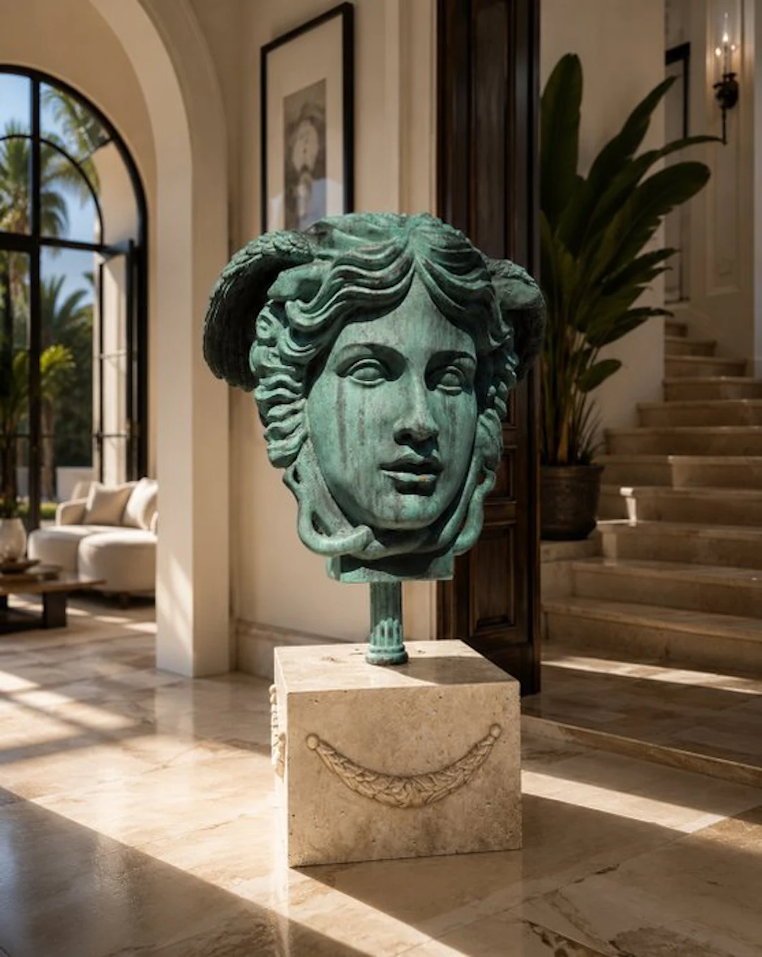 Sculpture, XXL Bronze Medusa on Marble - 100 cm - Marble, Bronze - 2026