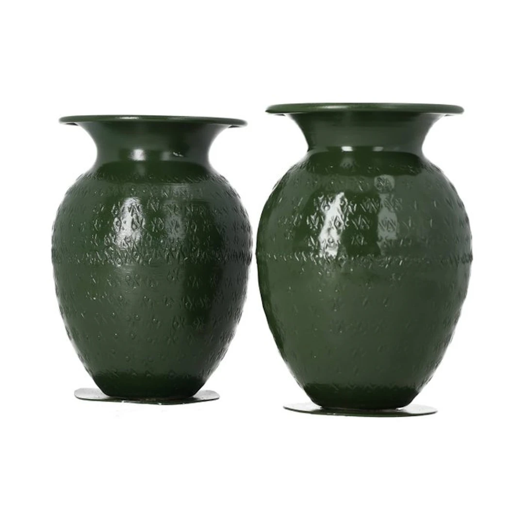 Vase - Glass - Set of small green vases