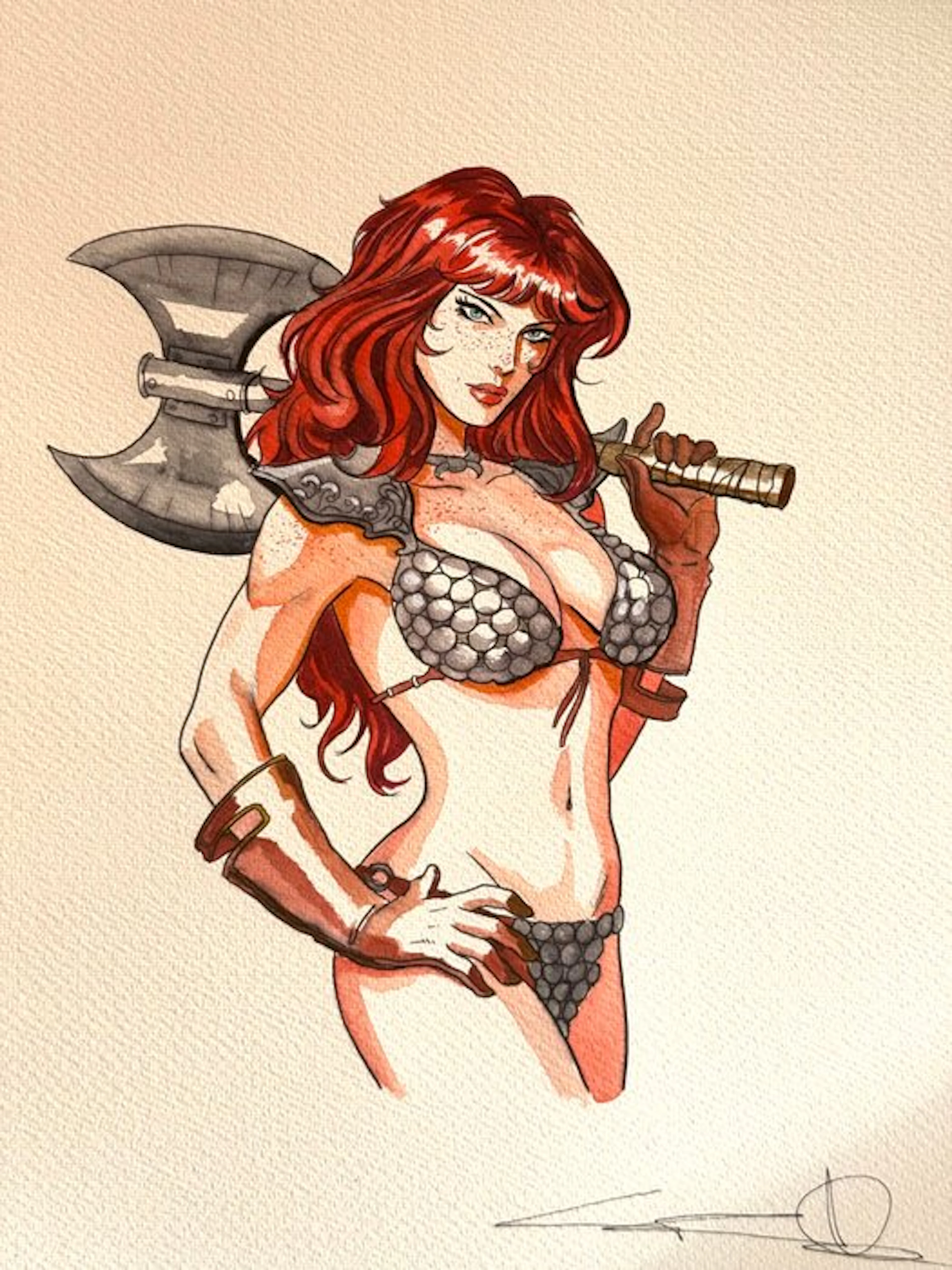 Candita, Giuseppe - 1 Original colour drawing - Red Sonja - Battle axe - 2026