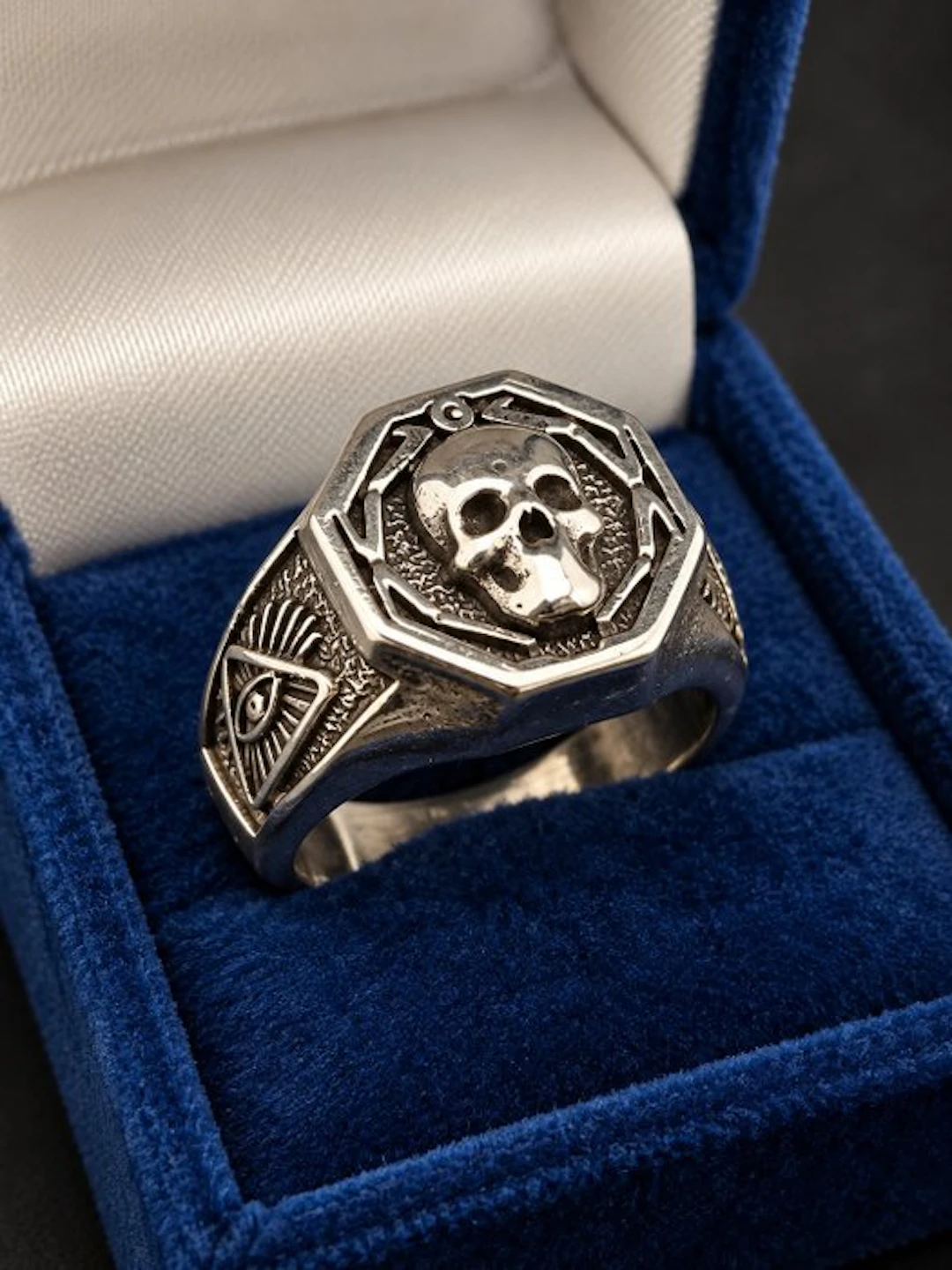 Masonic Memento Mori – Rare Skull , Sterling Silver 925 - Ring