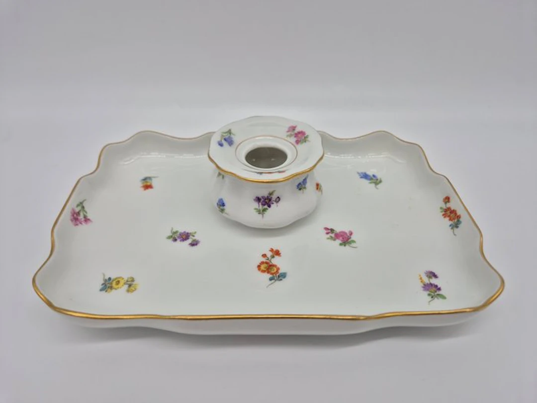 Meissen - Schreibtisch-Set mit Tintenfass Streublume