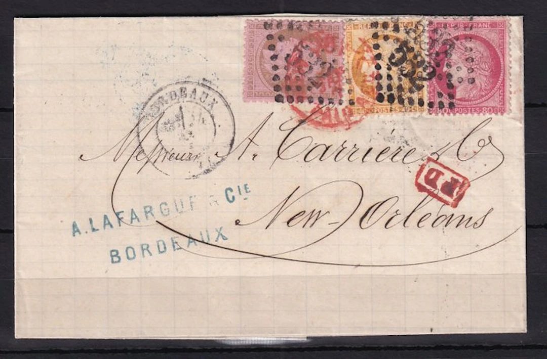 France 1874 - A superb tricolor letter for the United States