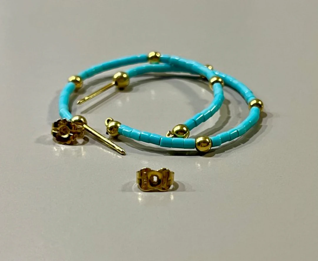 No reserve price - Earrings - 18 kt. Yellow gold Turquoise