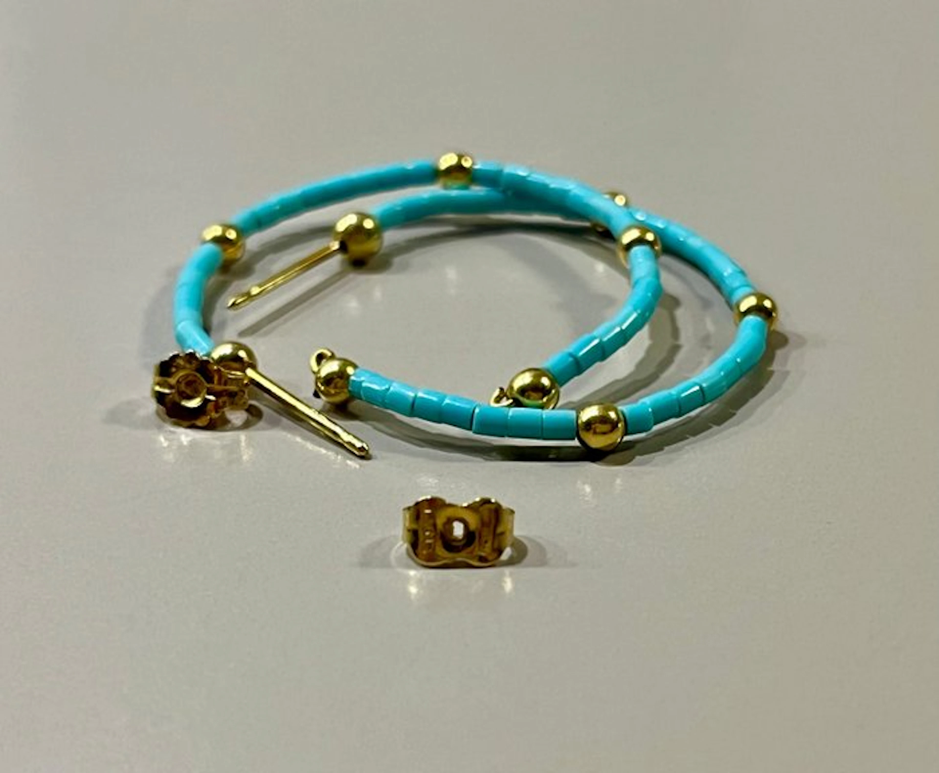 No reserve price - Earrings - 18 kt. Yellow gold Turquoise