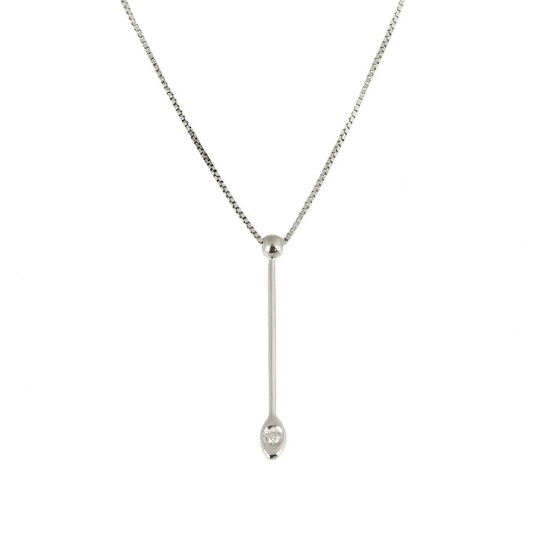 Necklace with pendant - 18 kt. White gold Diamond (Natural)