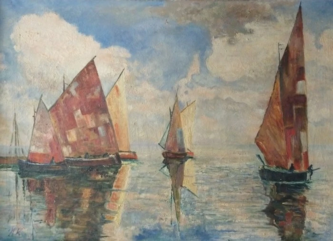 Dutch school (XX) - Zeilschepen op kalm water