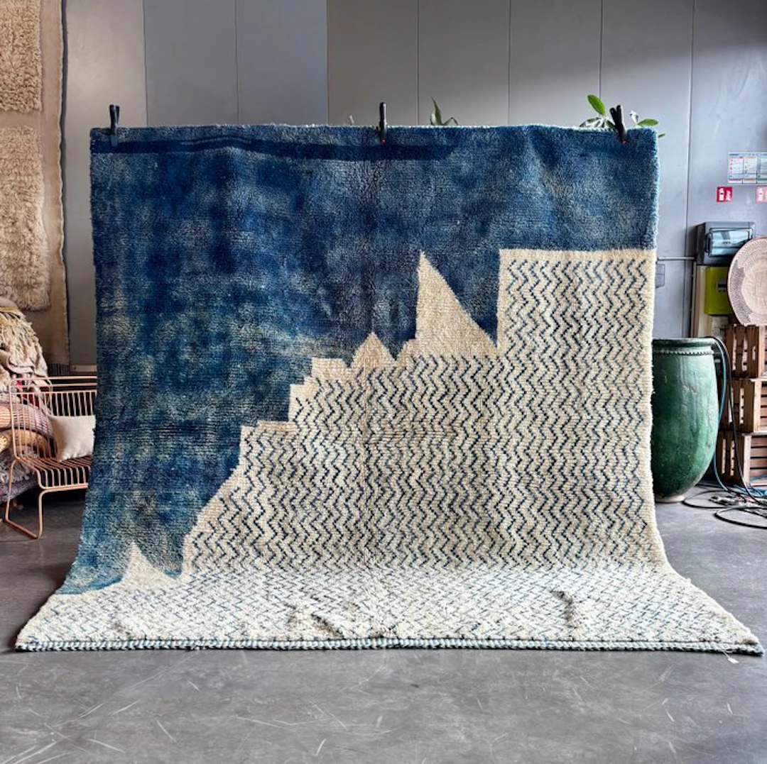 Berber Moroccan Blue and White Moroccan - Rug - 300 cm - 260 cm - Handoven Rug