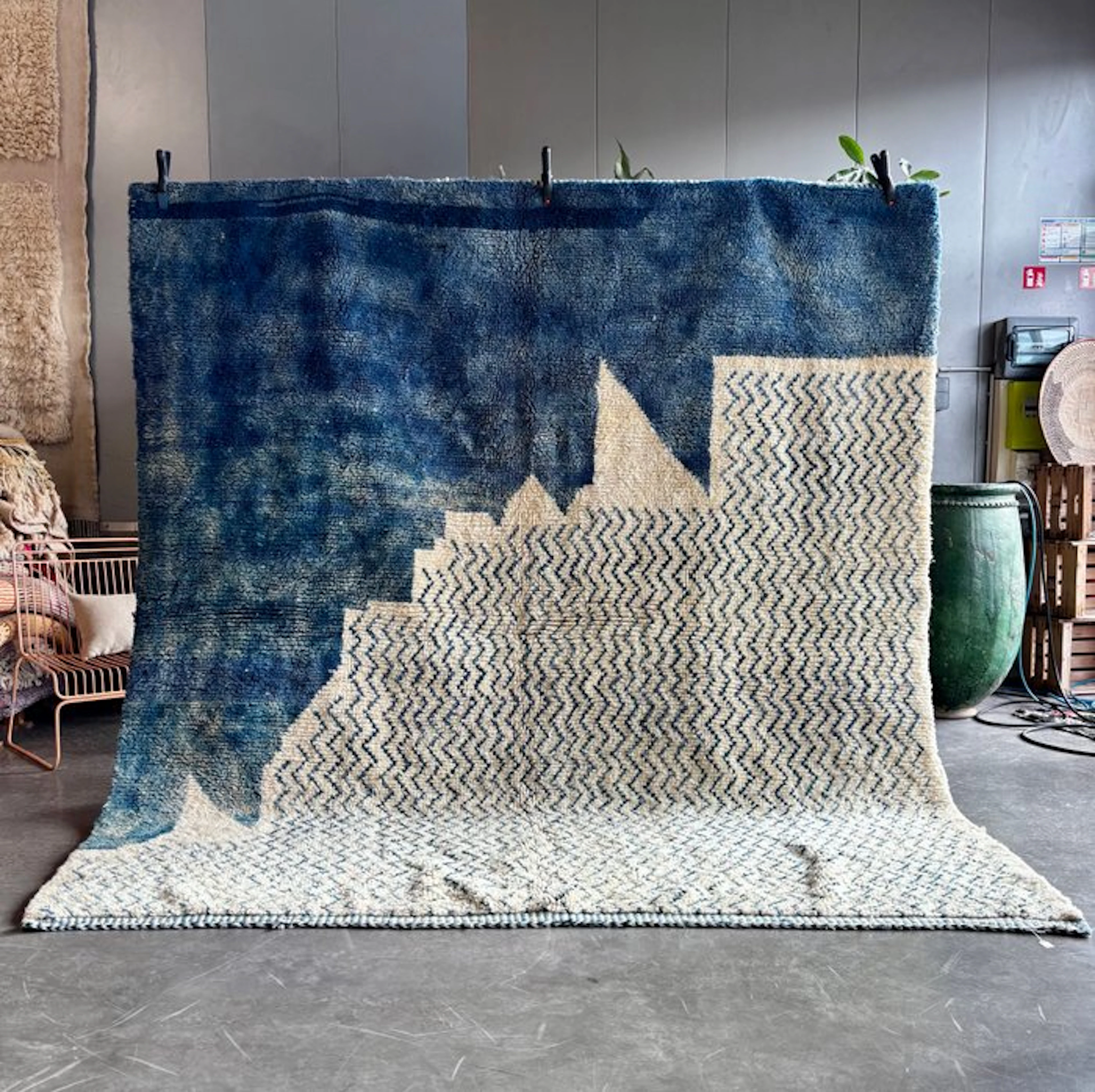 Berber Moroccan Blue and White Moroccan - Rug - 300 cm - 260 cm - Handoven Rug