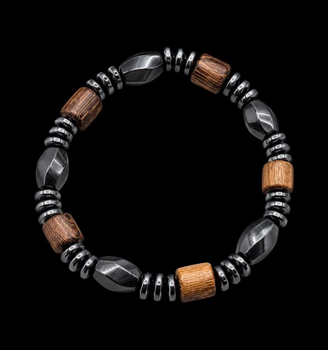 Elegant Hematite and Baobab Wood Bracelet - Supreme...