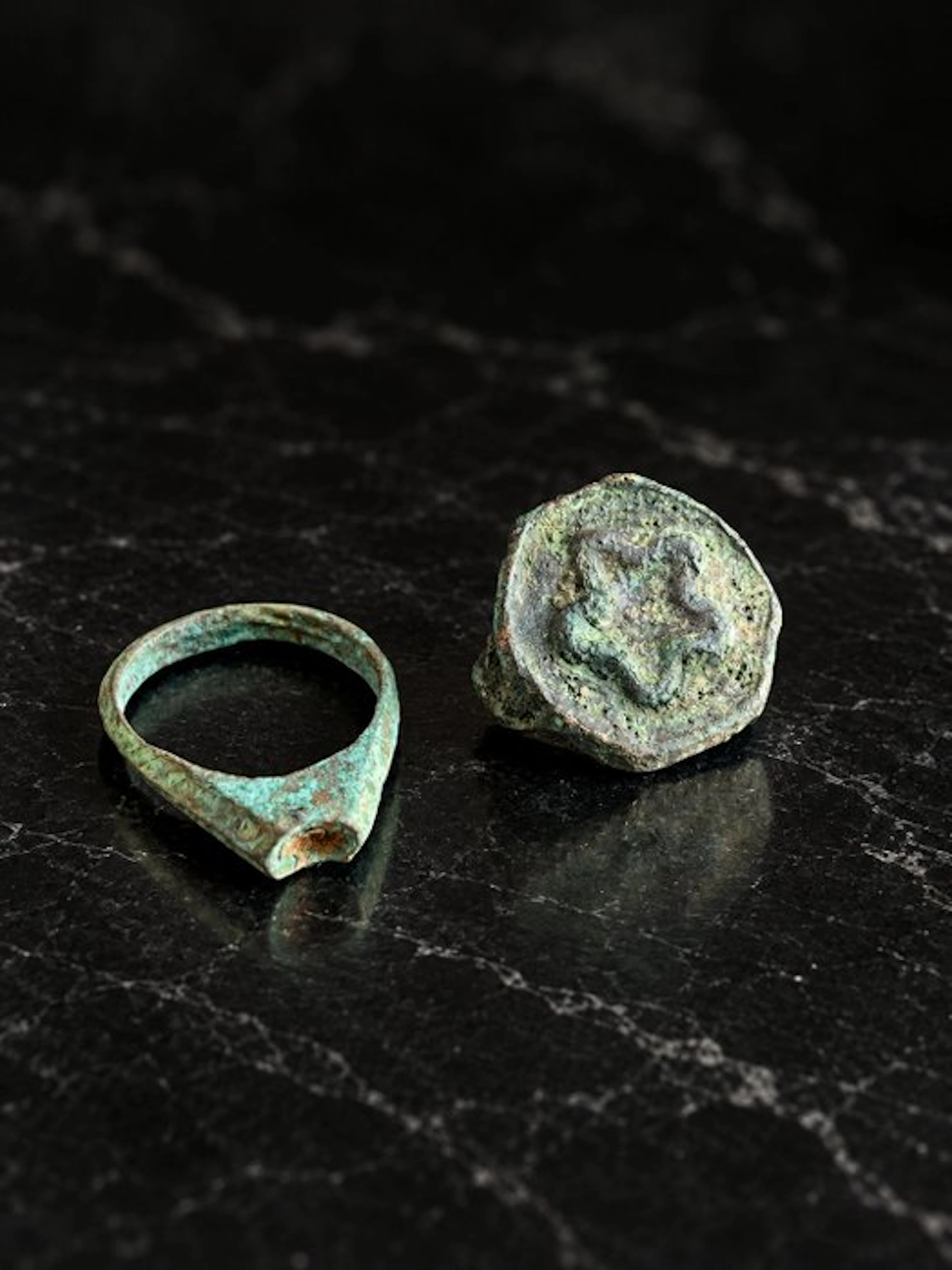 Medieval Bronze Group of Two Finger Rings with...