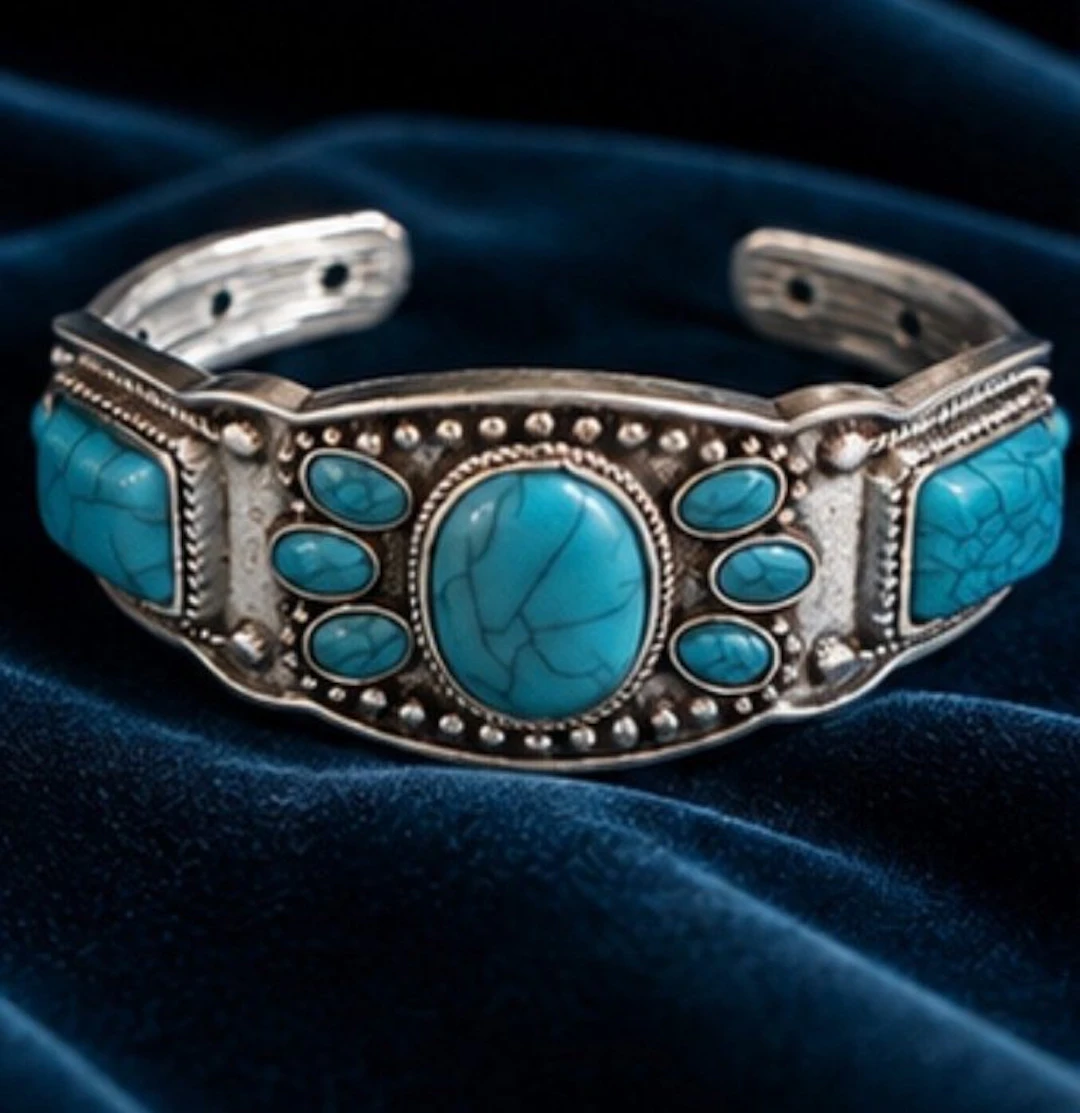 Vintage Silverplated Turquoise Cuff Bracelet - Bracelet