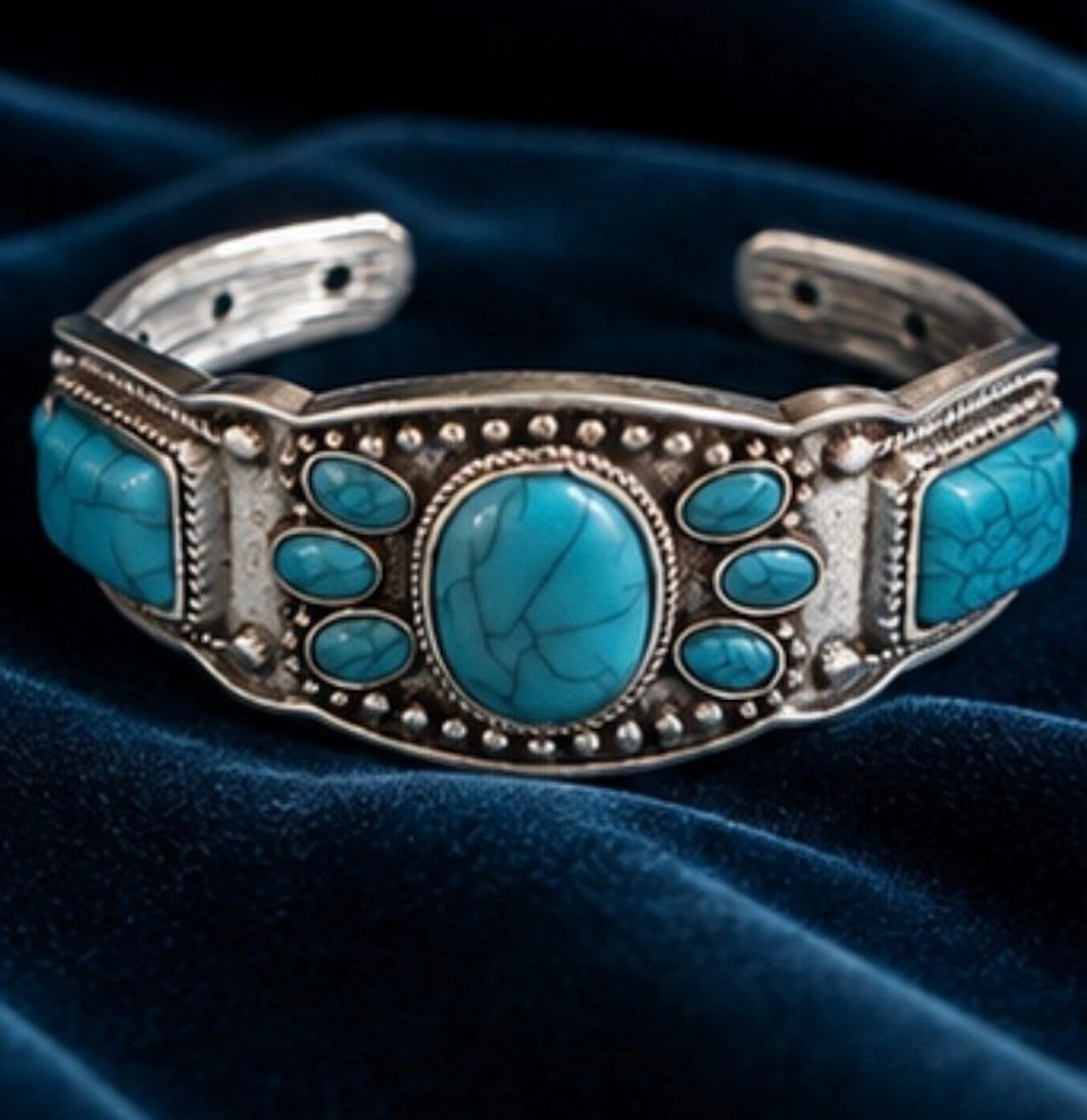 Vintage Silverplated Turquoise Cuff Bracelet - Bracelet