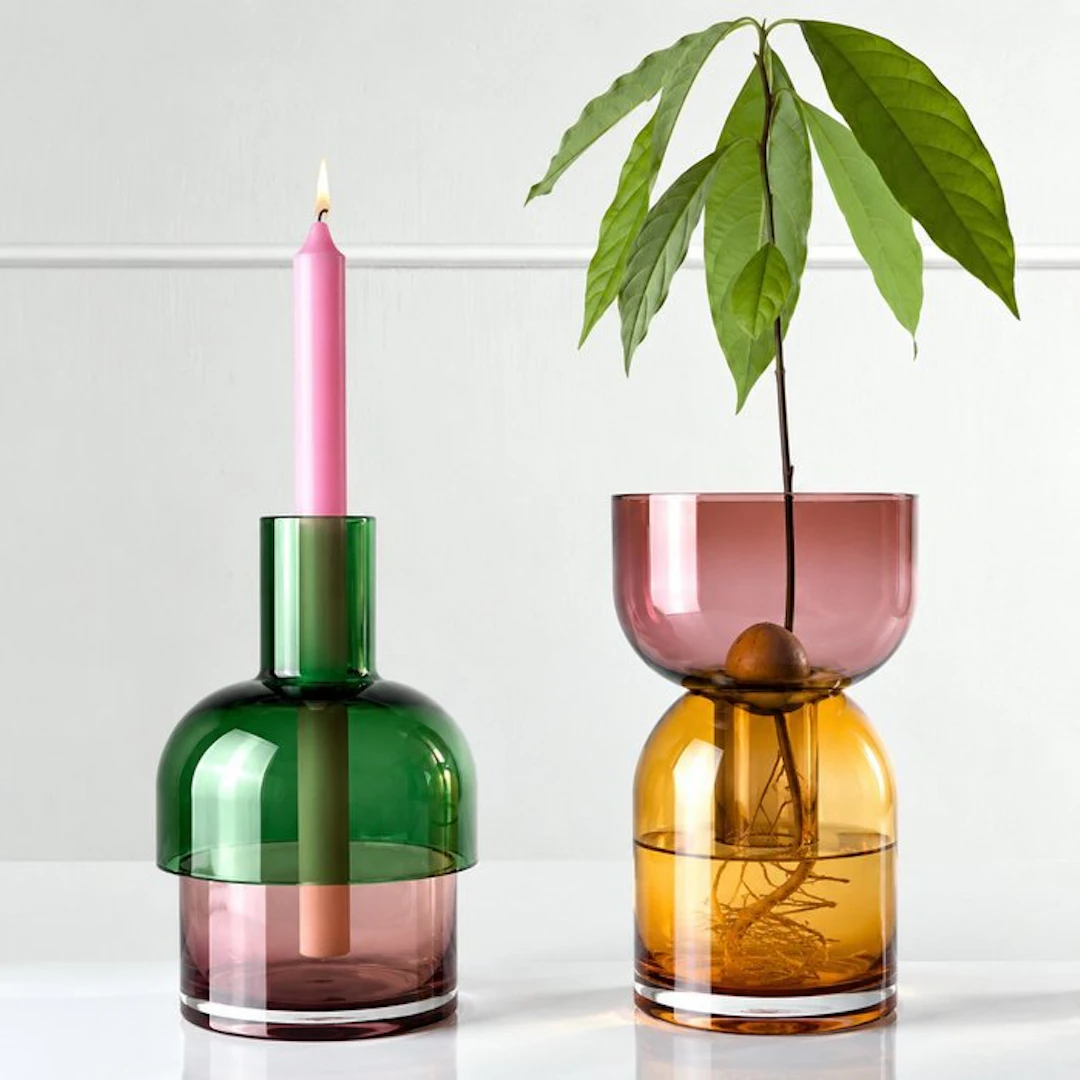 Cloudnola - Vase - Set of 2 Flip Vases Mouth Blown Colored Glass - Glass