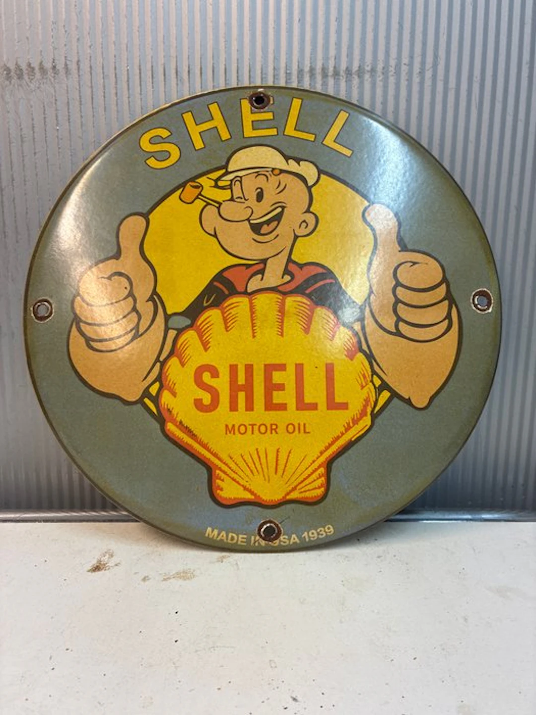 Shell - Shell Premium Gasoline – enamel advertising sign...