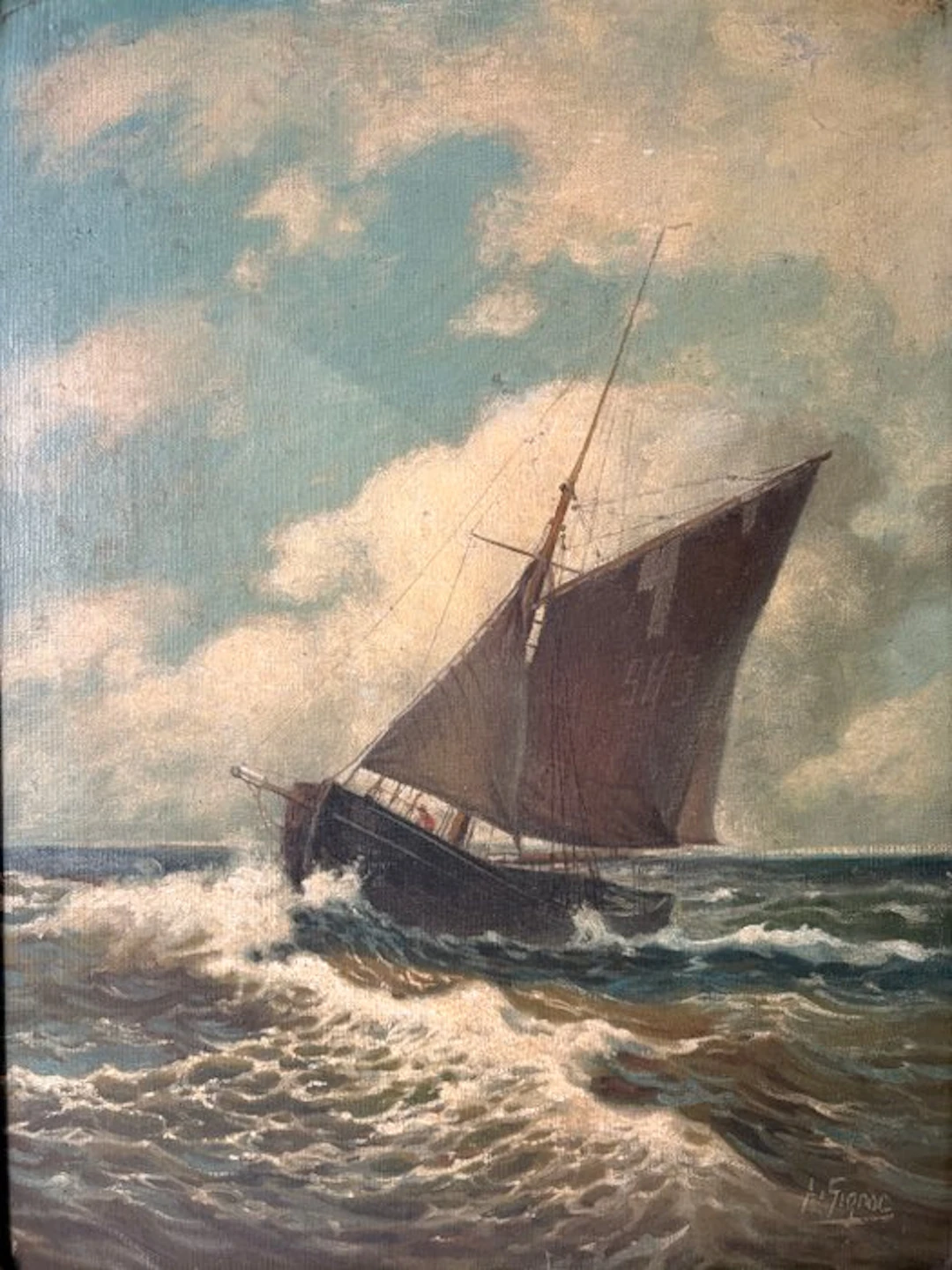 André Gignac (1866-1956) - Vissersschuit op onstuimige Noordzee