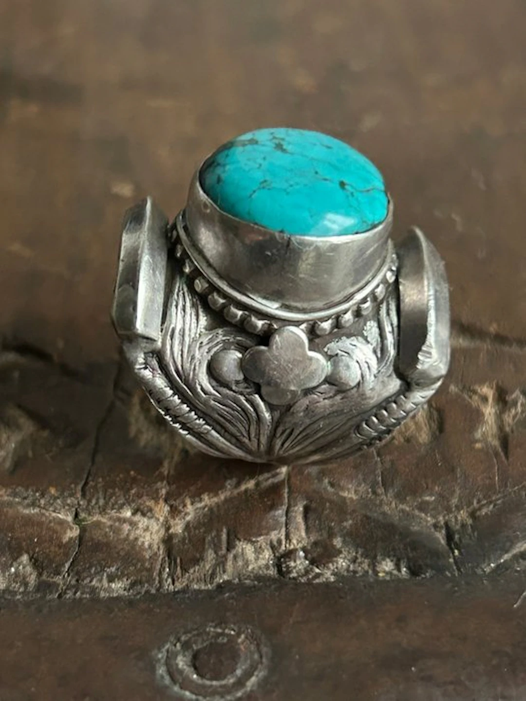 No reserve price - Silver ring - Silver, Turquoise - Tibet - mid 20th century