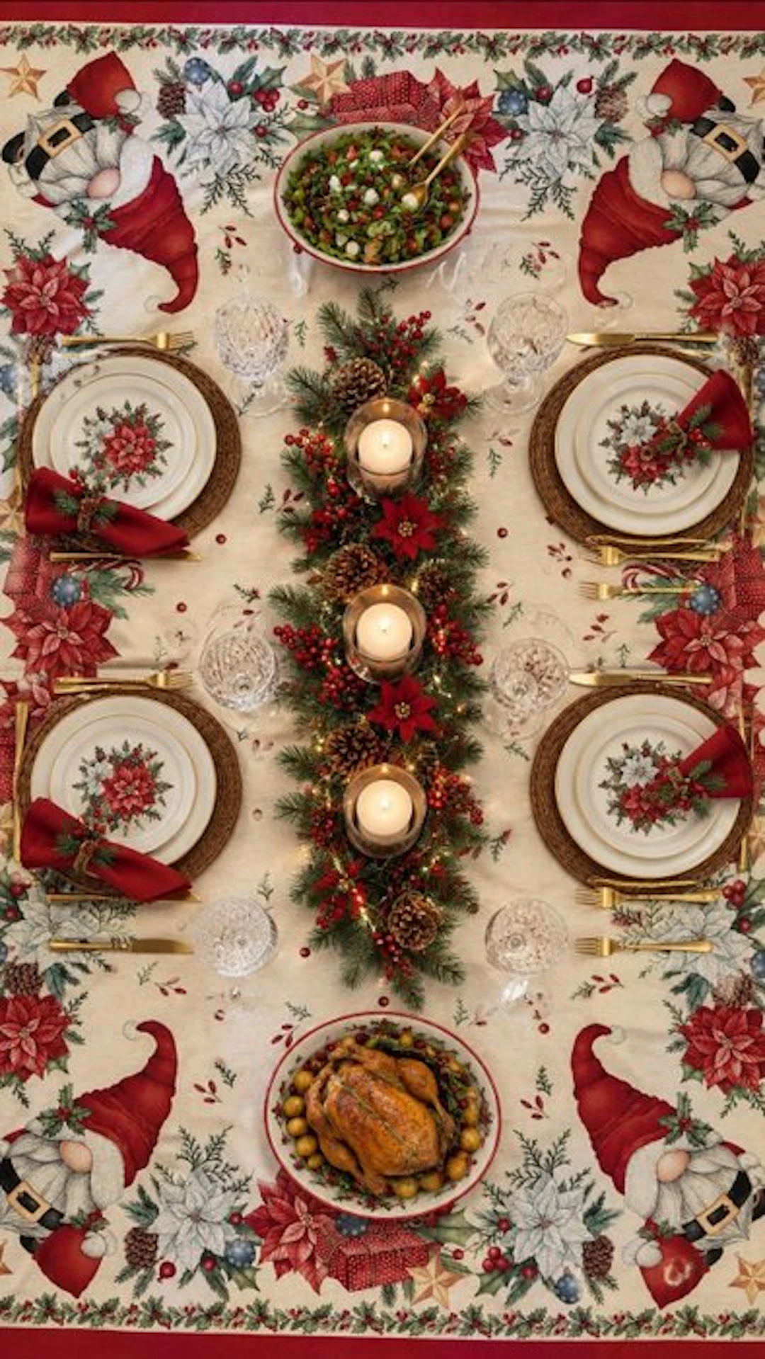 Gnomes in the Christmas Village - Tablecloth - 240 cm - 240 cm