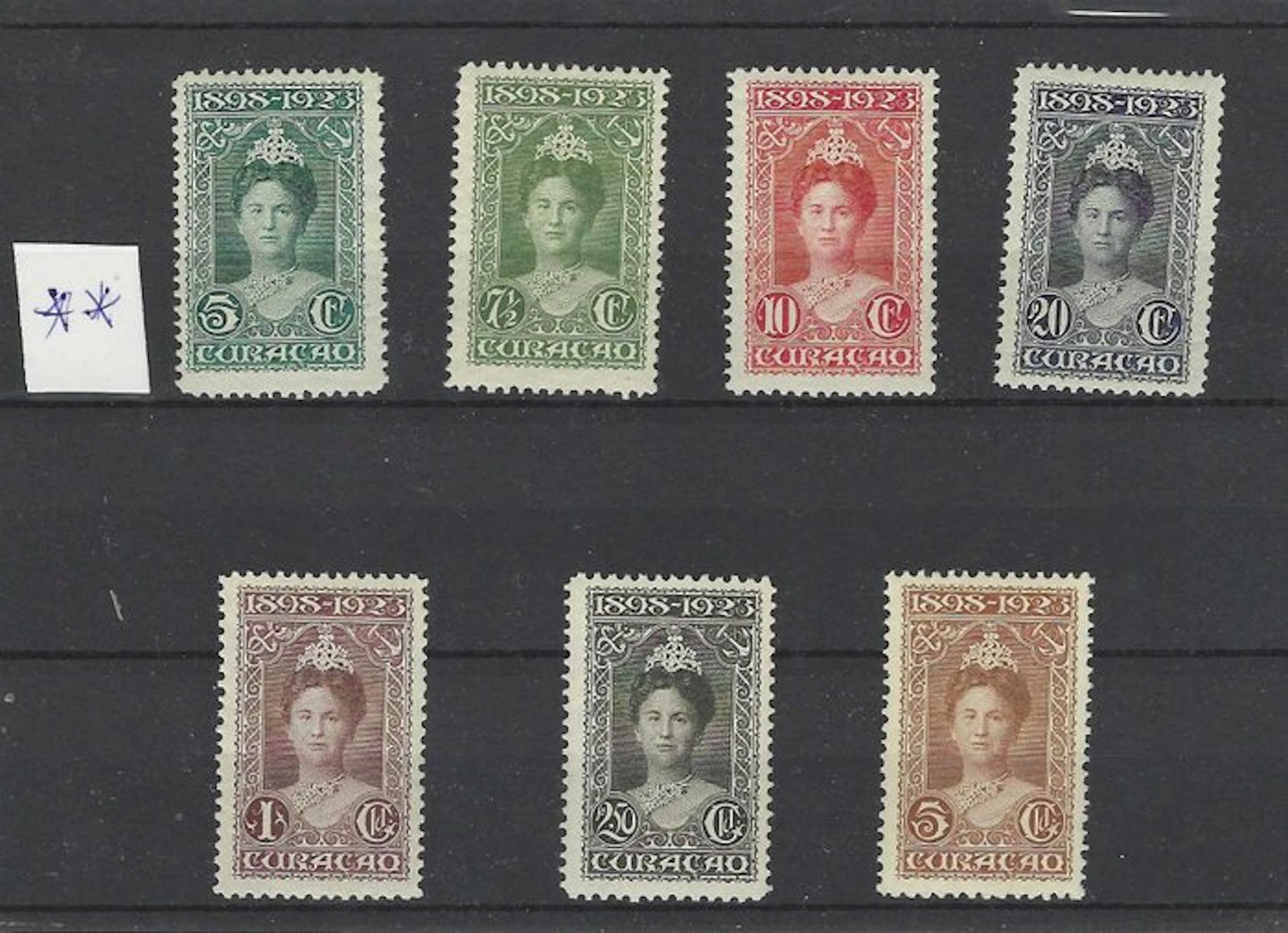Curaçao 1923 - 25th anniversary of Queen Wilhelmina's reign - NVPH 75/81