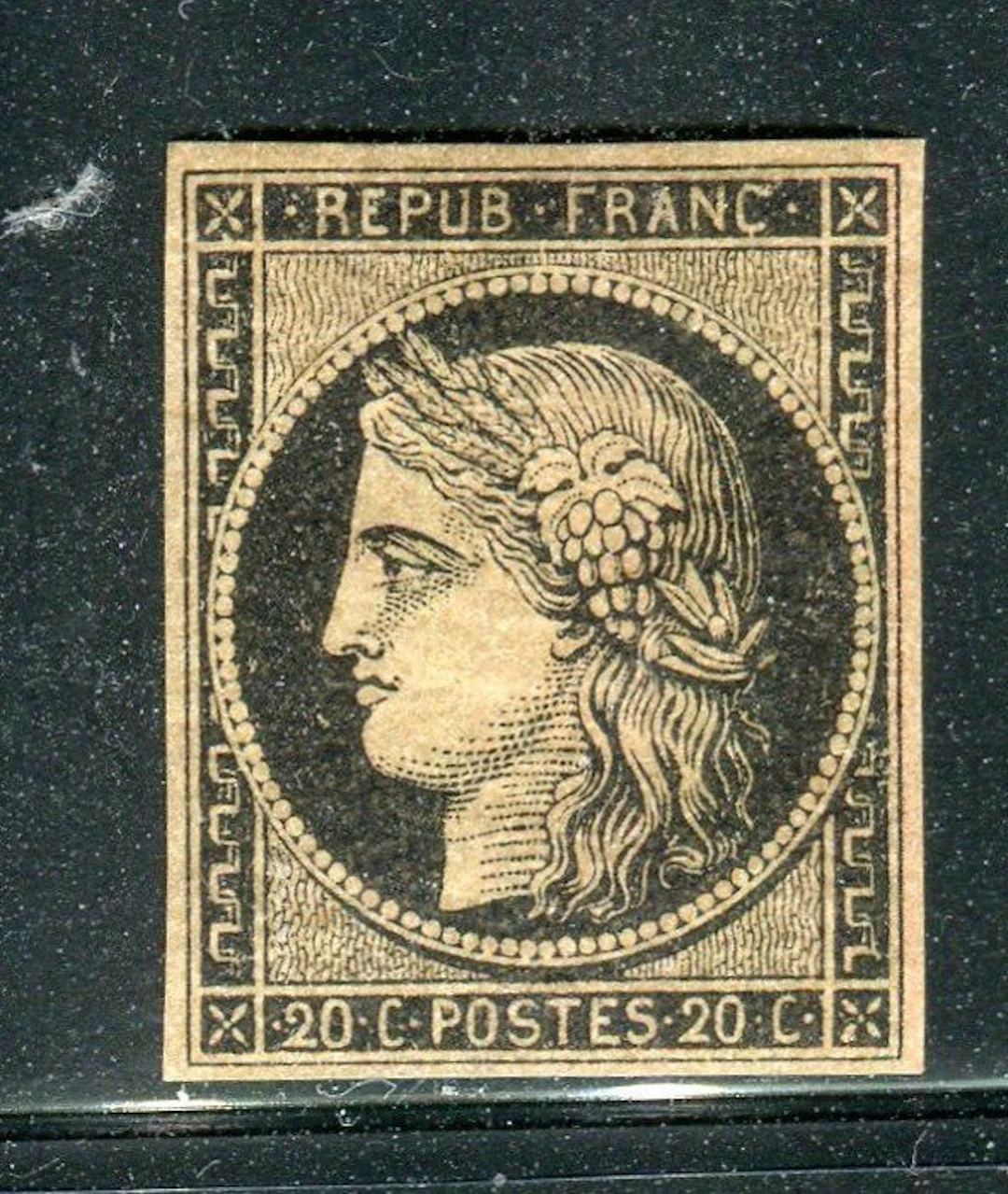 France 1849 - Superb & Rare No. 3b Black on Chamois in perfect condition New *