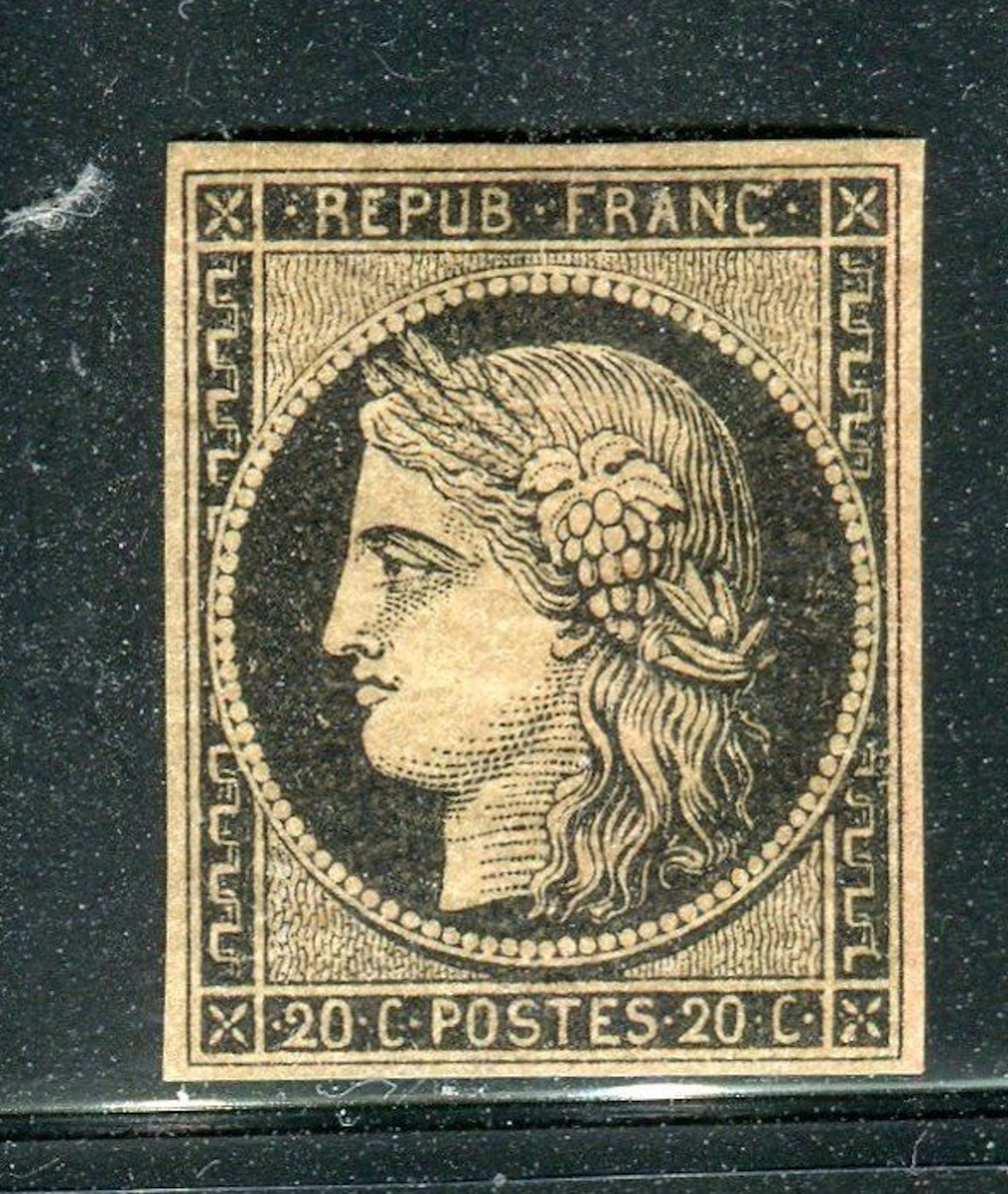 France 1849 - Superb & Rare No. 3b Black on Chamois in perfect condition New *