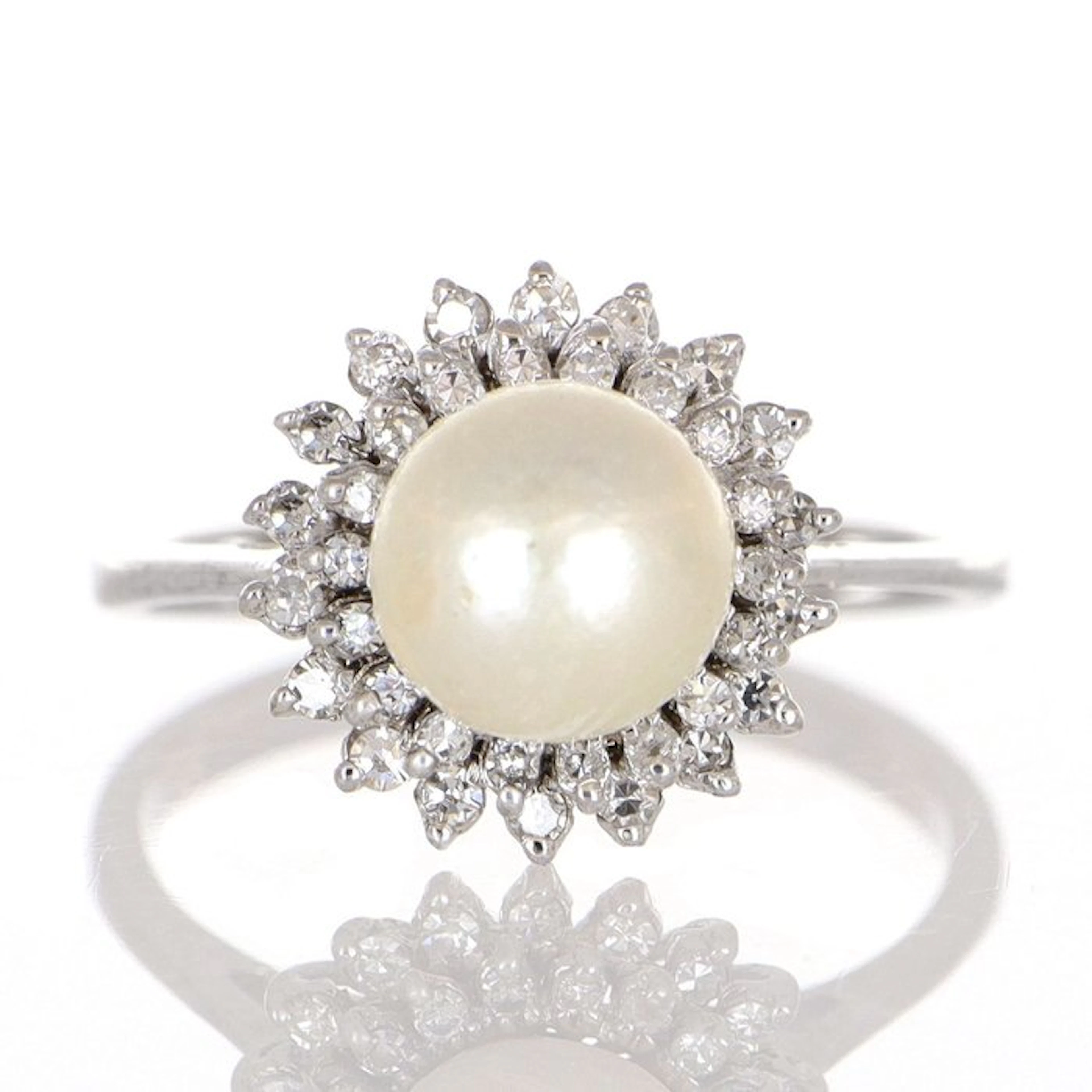 No reserve price - Ring - 18 kt. White gold Pearl - Diamond