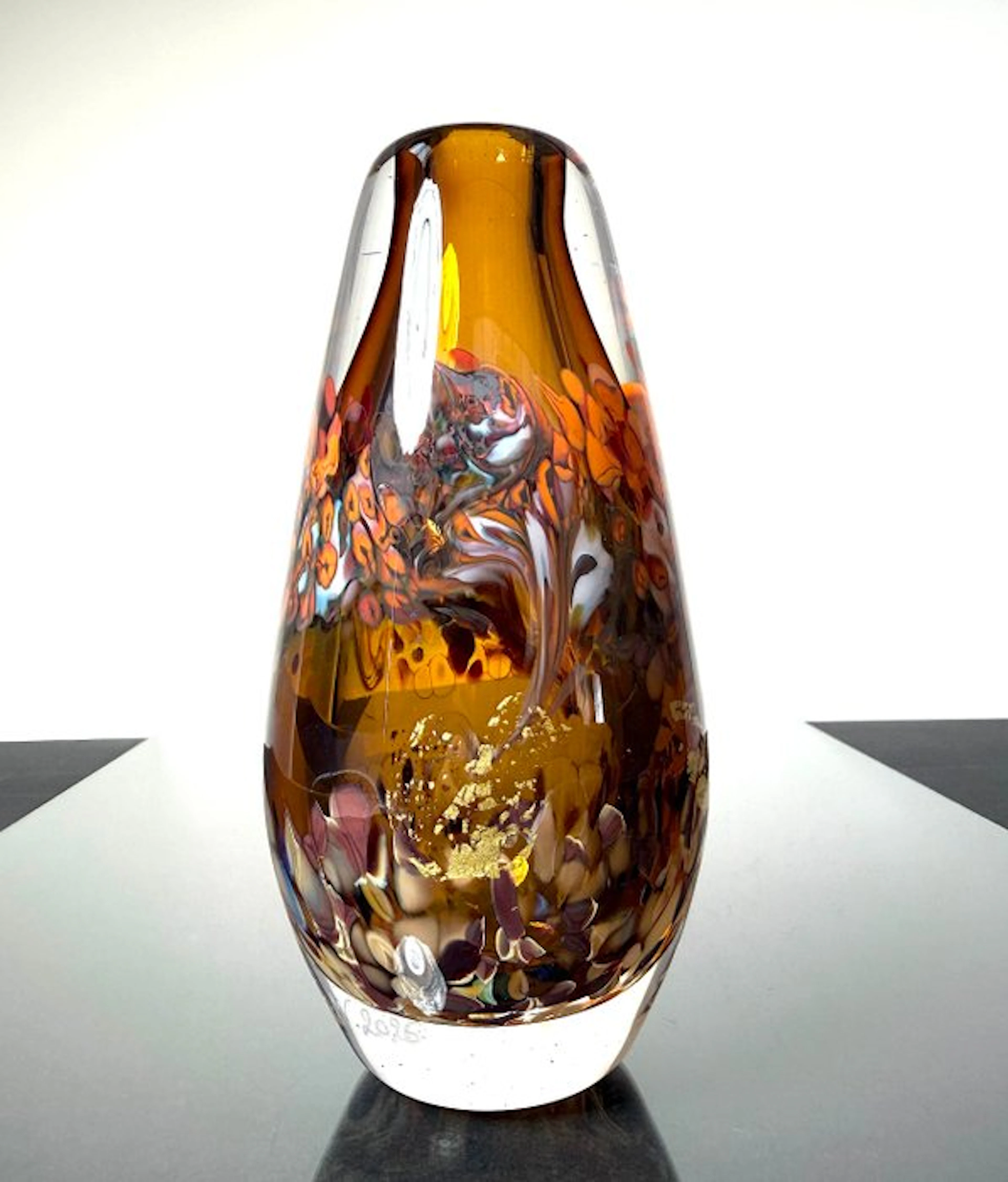 Maxence Parot - Vase - Unique vase with opaline colors and gold. - Glass
