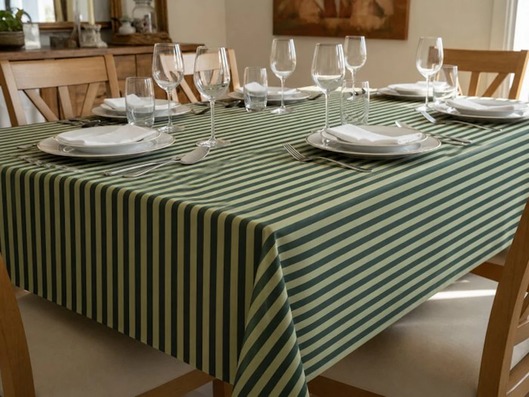 Cotton fabric with dark green and light green stripes –...