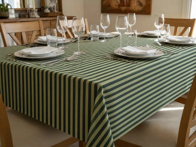 Cotton fabric with dark green and light green stripes –...