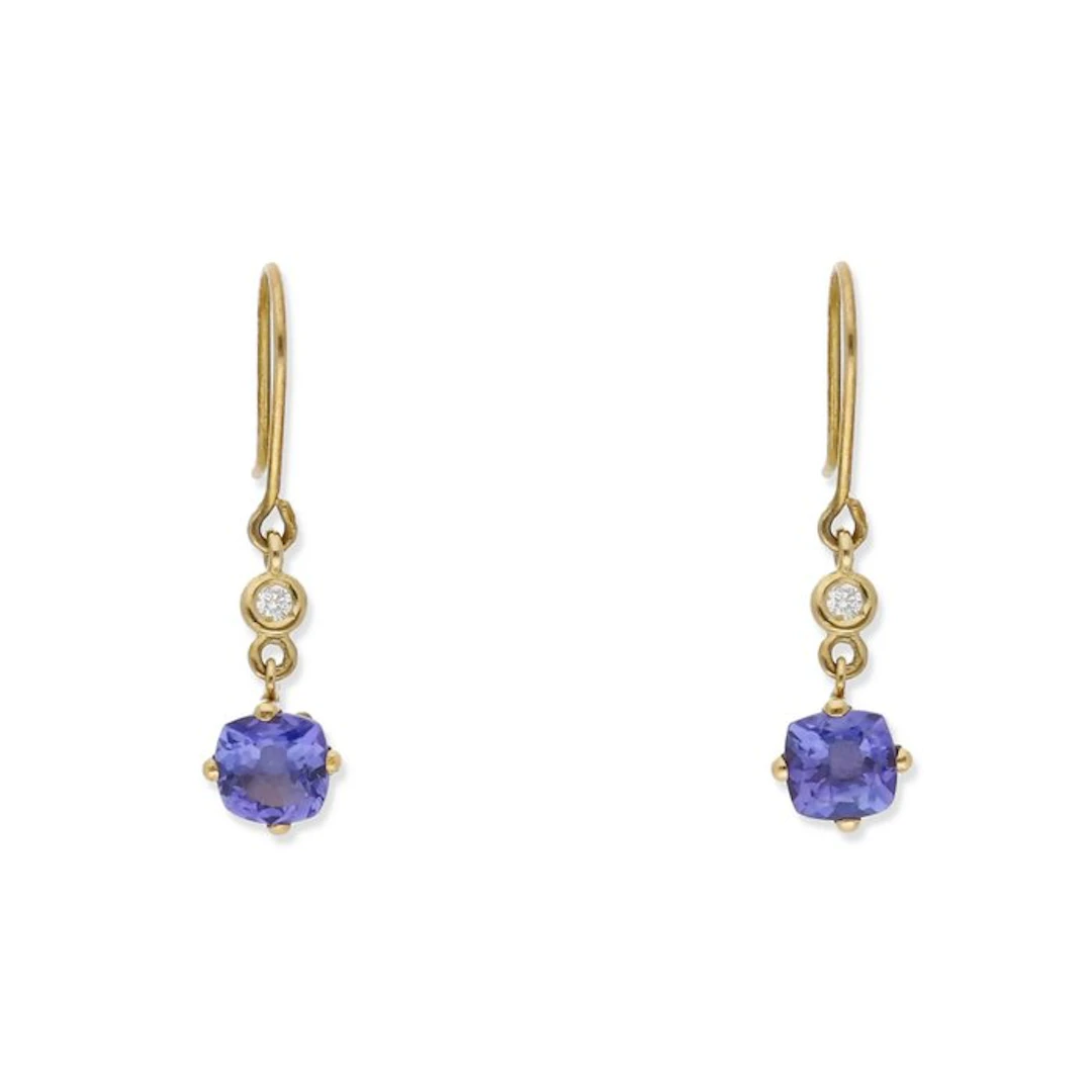 Earrings - 18 kt. Yellow gold Tanzanite - Diamond