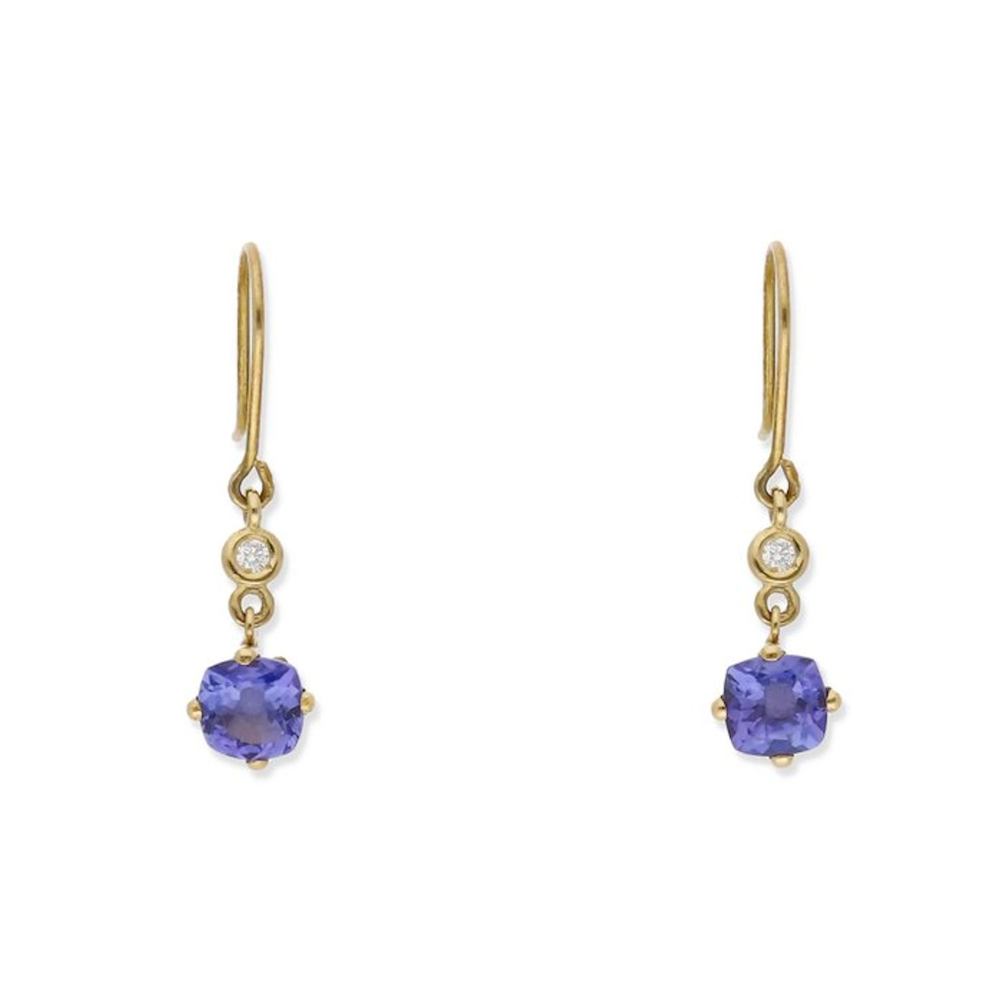 Earrings - 18 kt. Yellow gold Tanzanite - Diamond