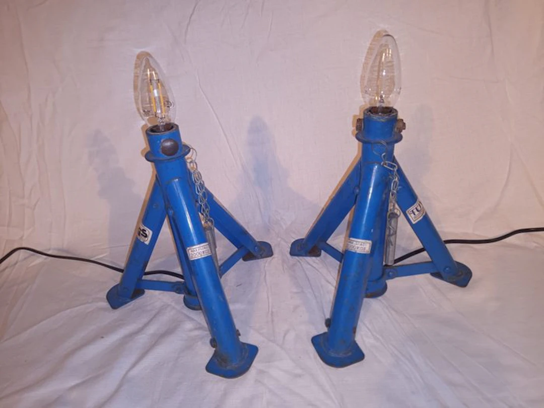 Lamp (2) - Iron - Upcycled folding axle stand lamps