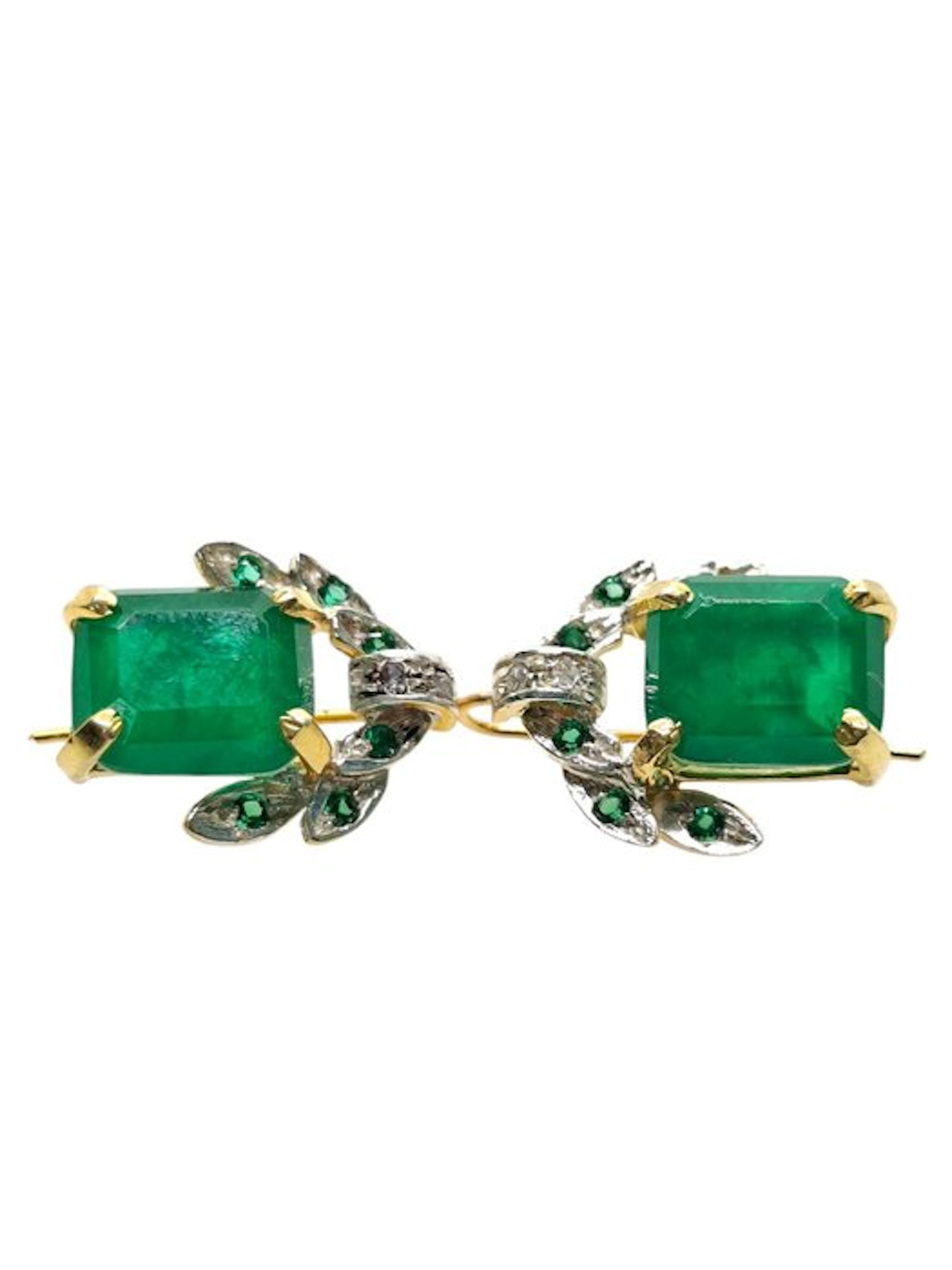 No reserve price - Earrings - 9 kt. Silver, Yellow gold Emerald - Emerald