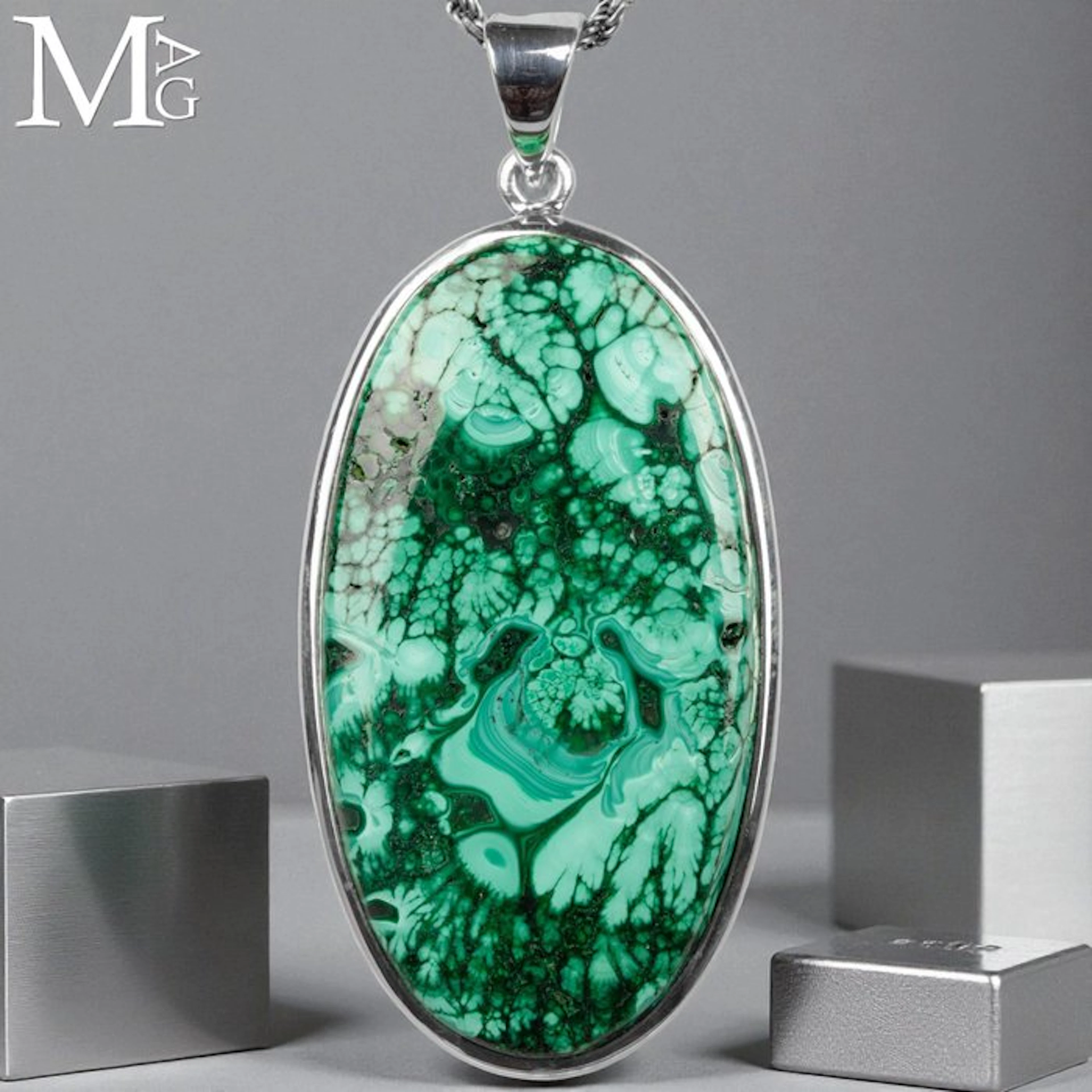 Sterling Silver Pendant with Unique Malachite Gem...