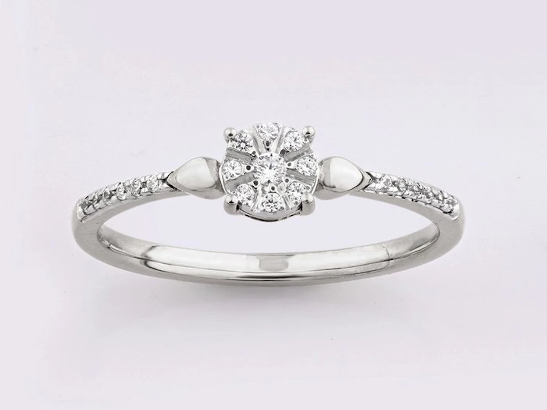 Ring - 14 kt. White gold - 0.11ct. tw. Diamond (Natural)