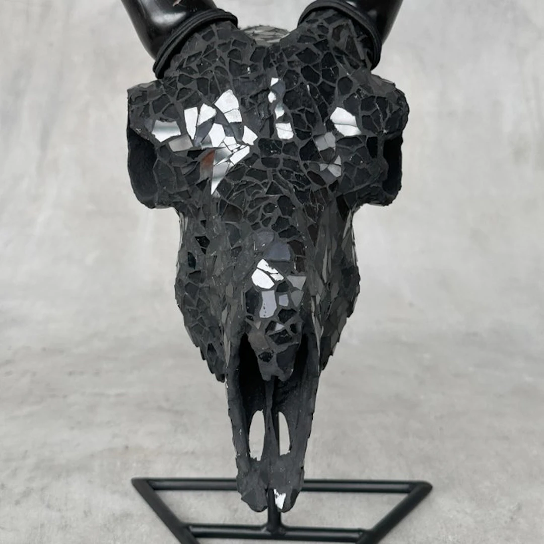 NO RESERVE PRICE - Authentic Gold Mosaic Goat Skull with...