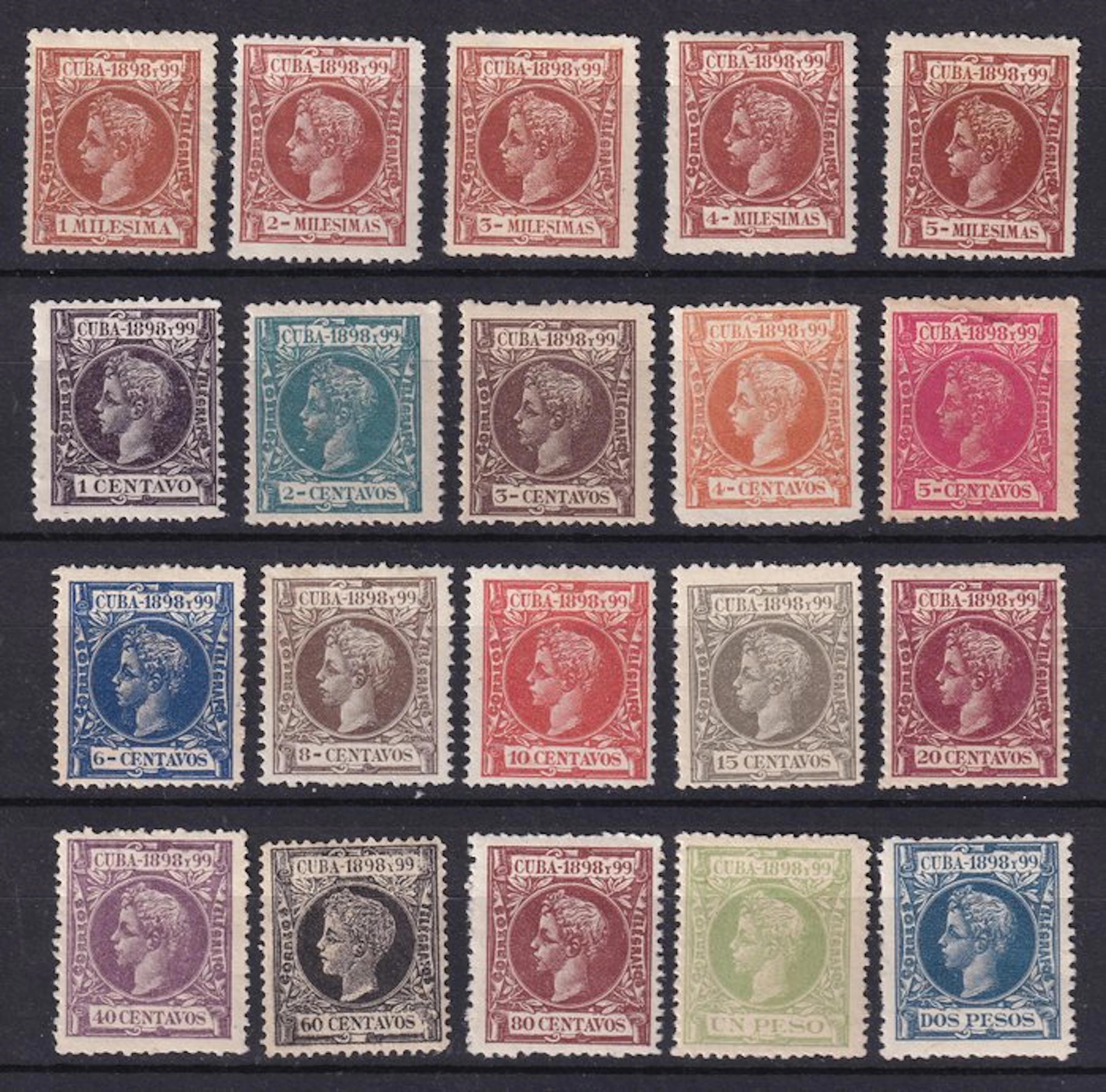 Spanish Antilles - 1898 - Alfonso XII - Edifil 154/173 - Complete series