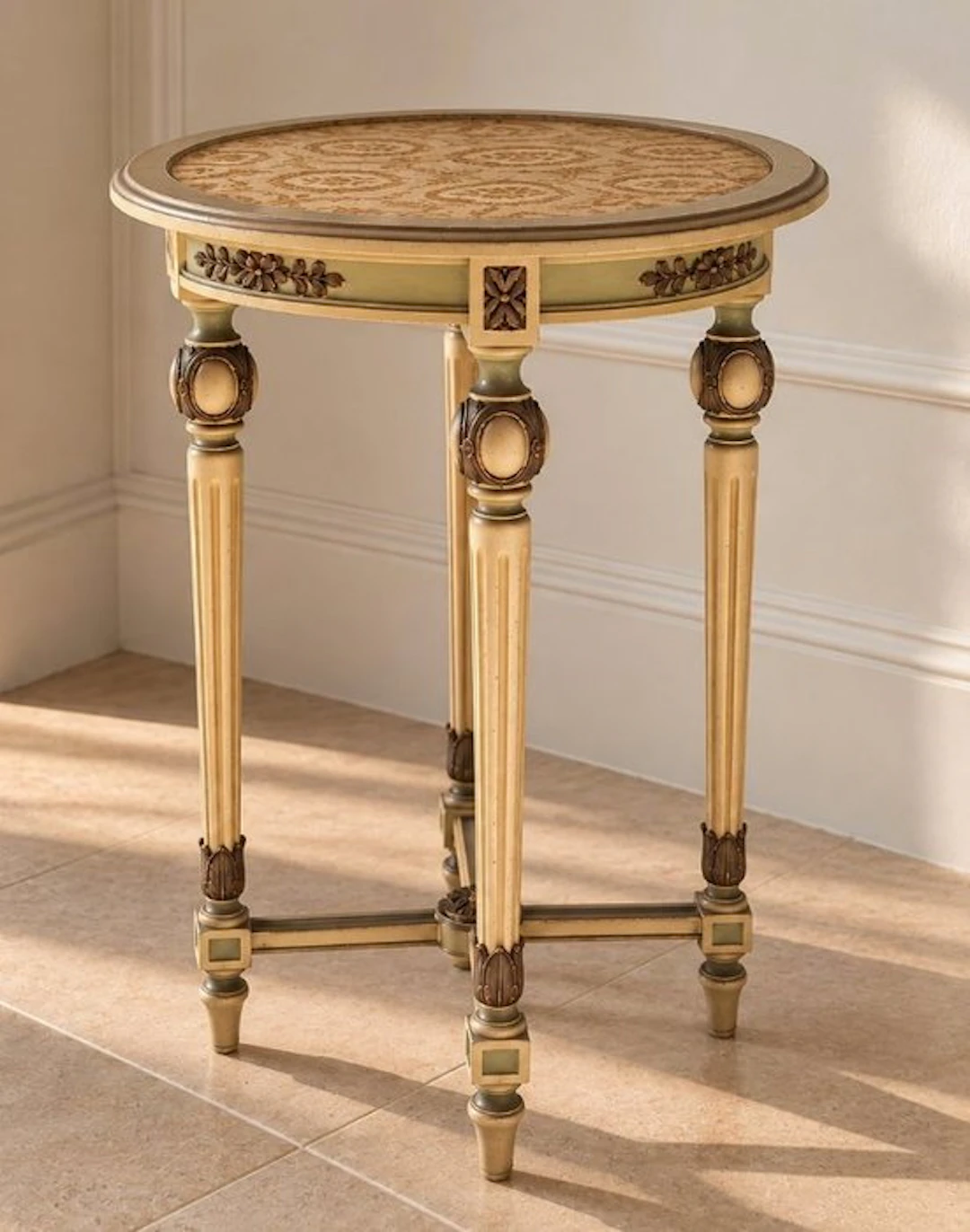 Gueridon - Wood, Textile - carved round side table