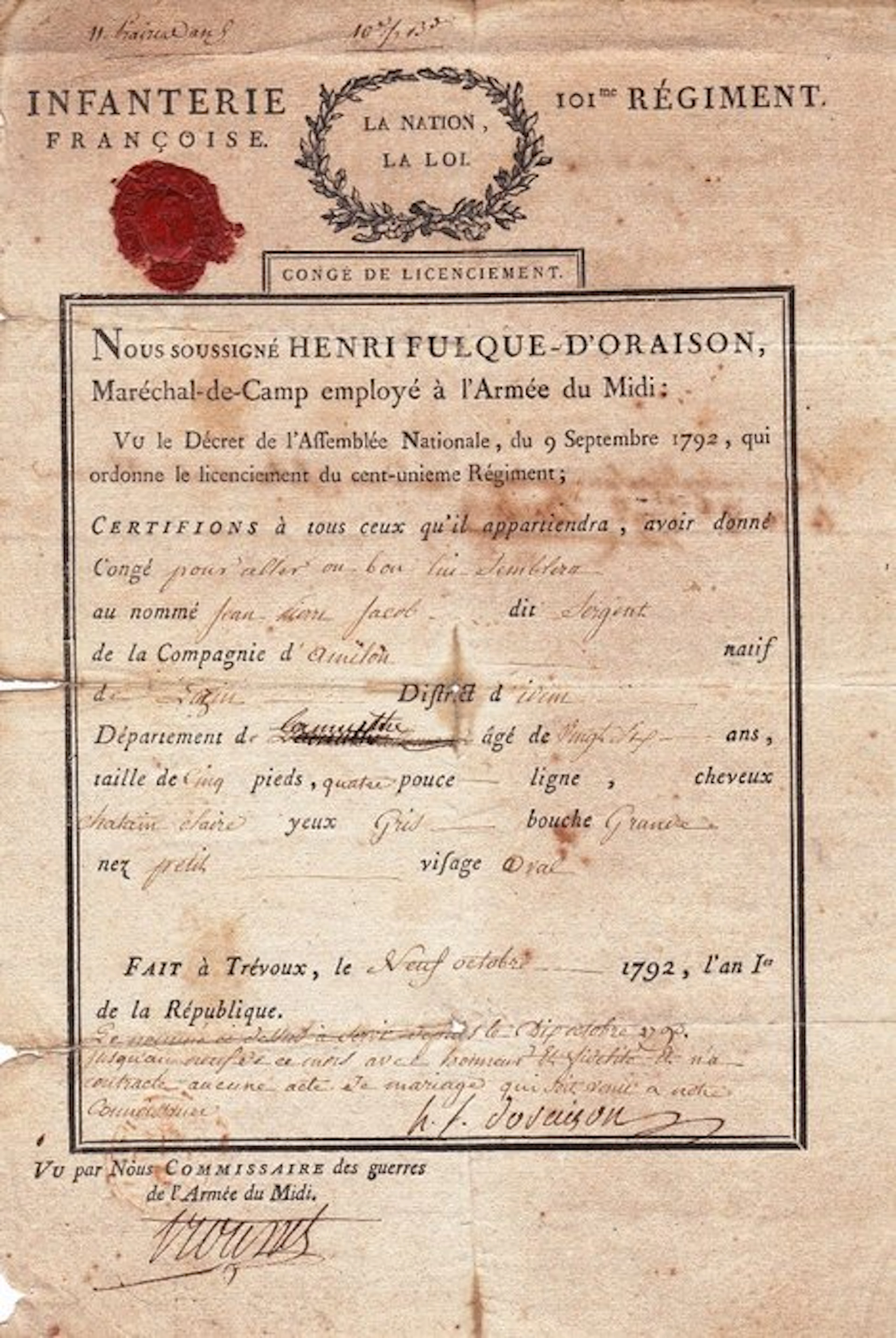 [Revolution Française] Général Henri Fulque d'Oraison...