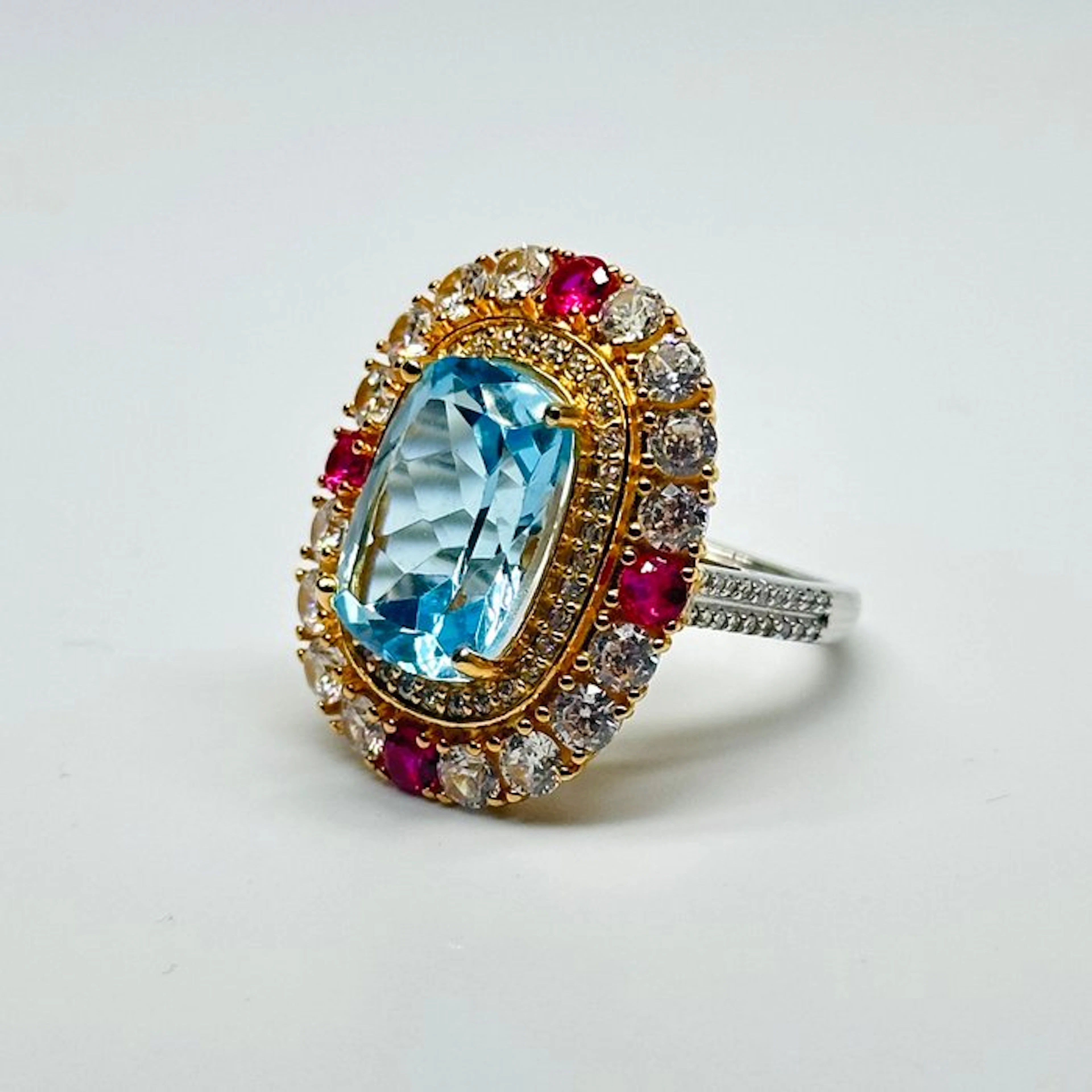 No reserve price - Ring 925 Silver with Natural Topaz - Garnet