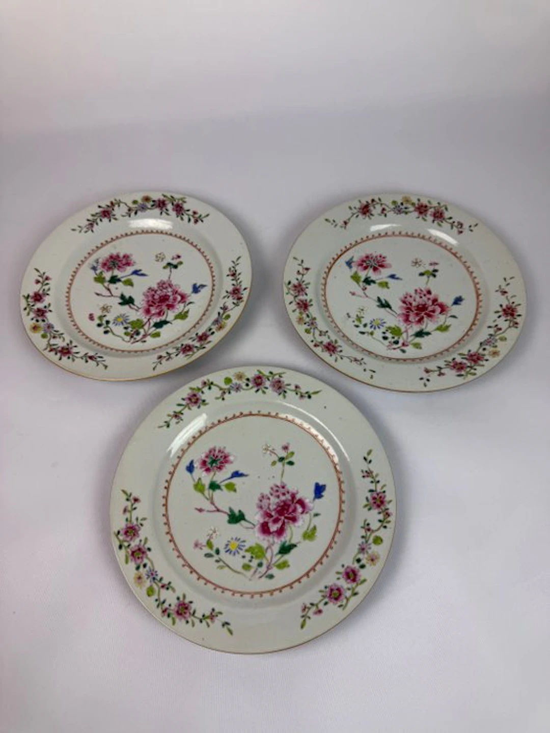 Three Famille Rose Floral Plates - Porcelain - China - Qing Dynasty (1644-1911)