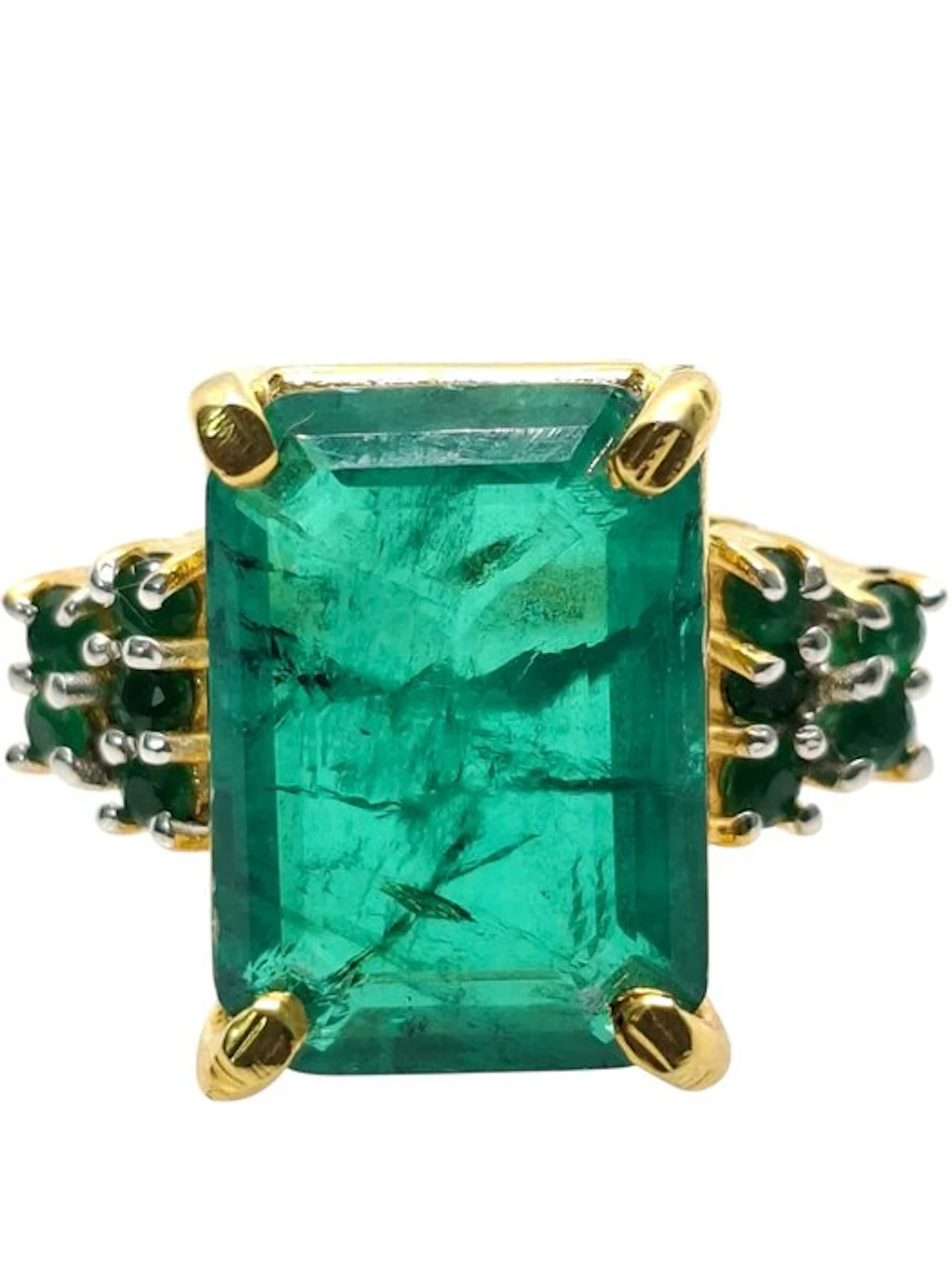 No reserve price - Ring - 9 kt. Silver, Yellow gold Emerald - Emerald