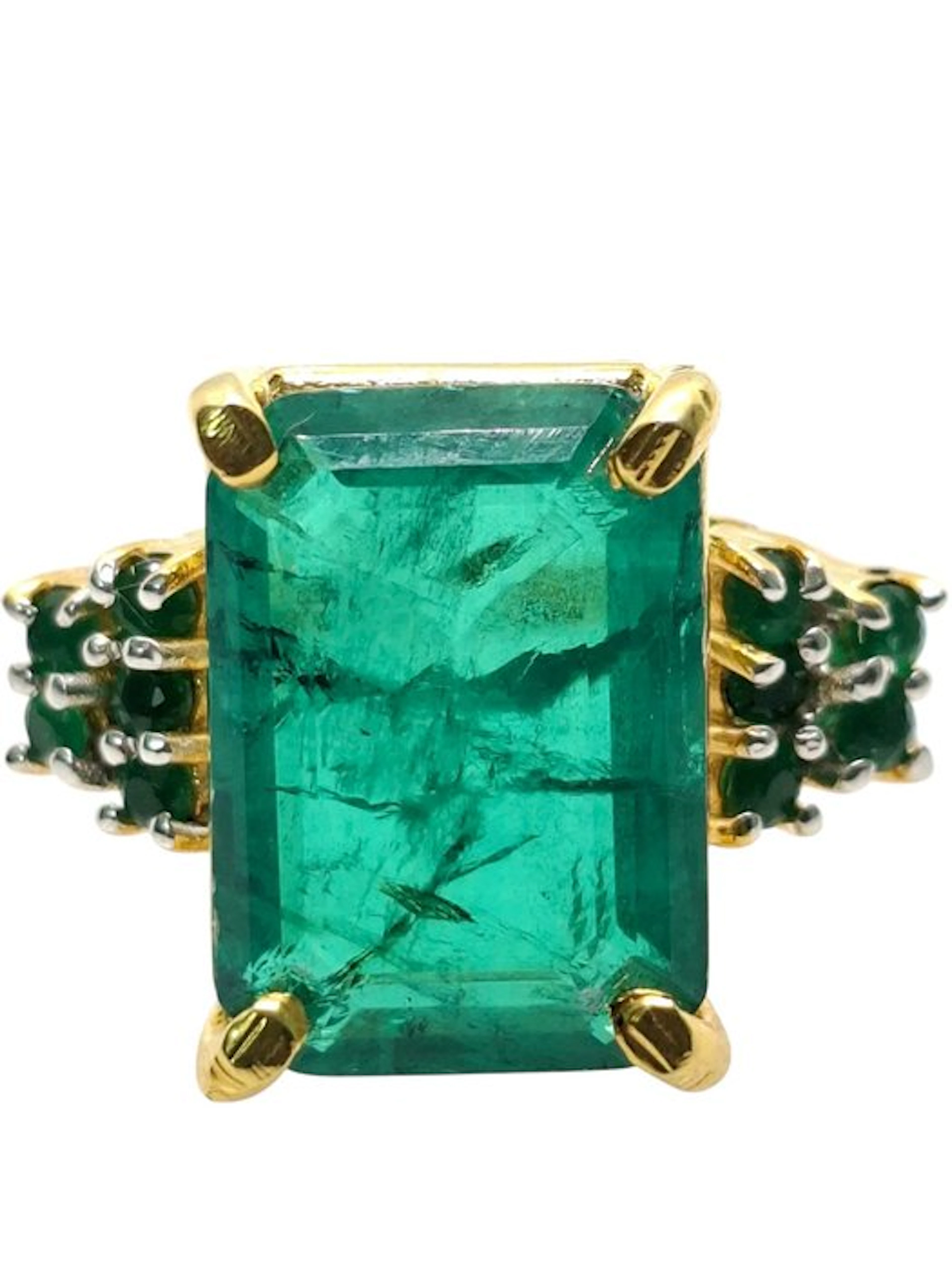 No reserve price - Ring - 9 kt. Silver, Yellow gold Emerald - Emerald