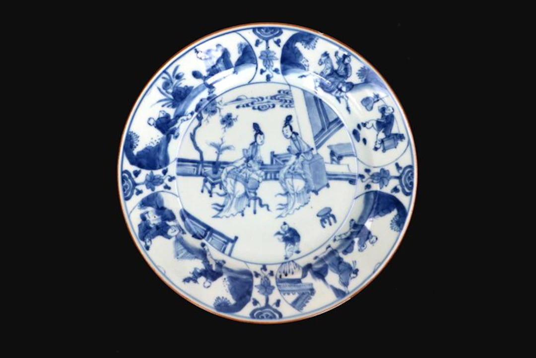 Plate - Porcelain - Large blue & white dish