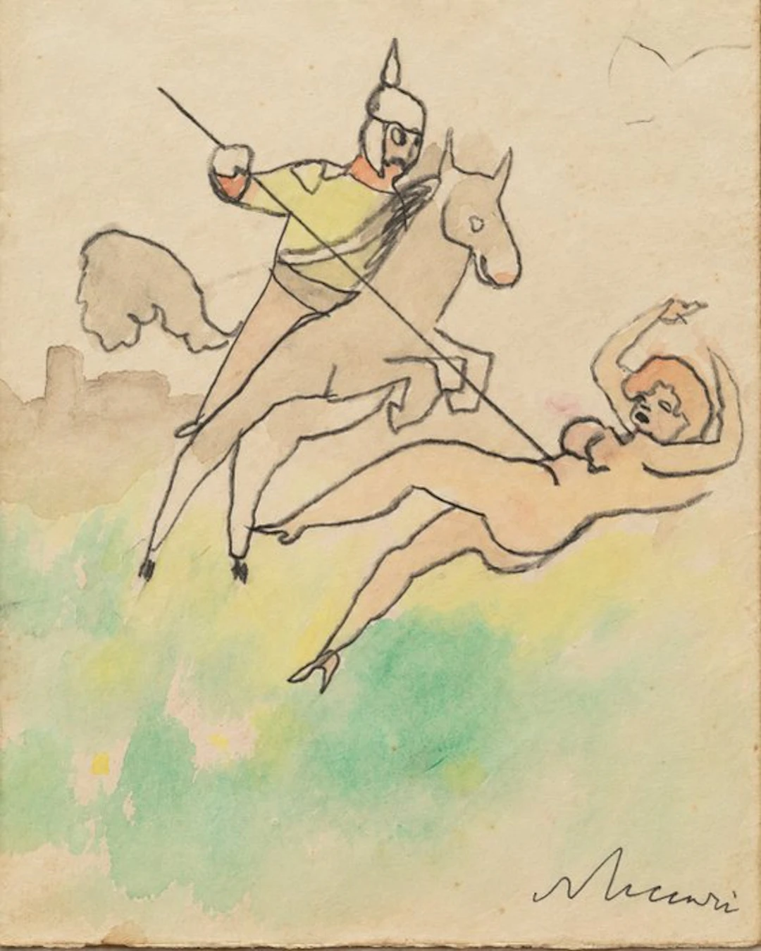 Mino Maccari (1898–1989) - Il lanciere – Corpo vulnerabile - 1973