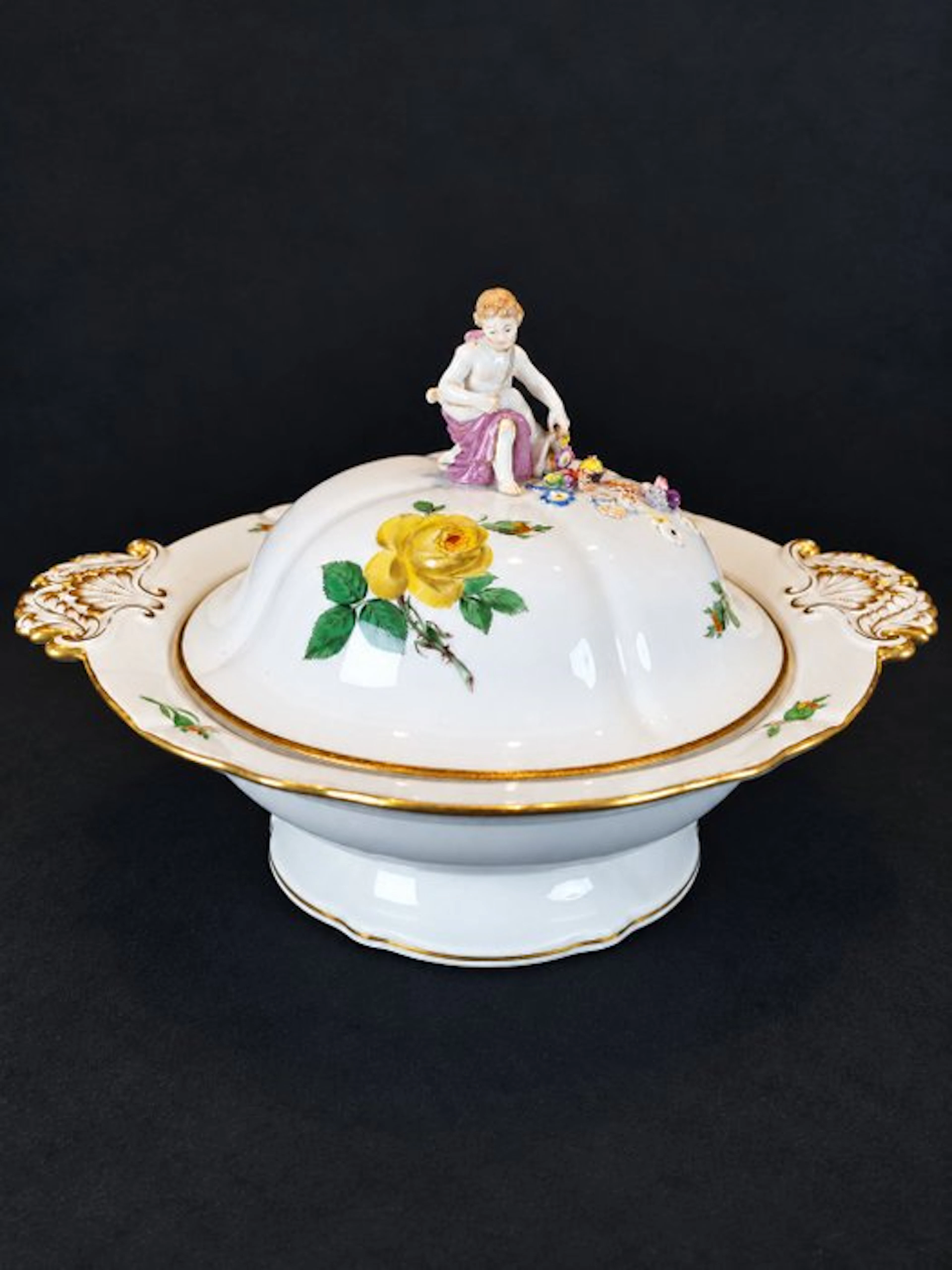 Meissen - Zuppiera rotonda con coperchio H.21cm - Rosa...