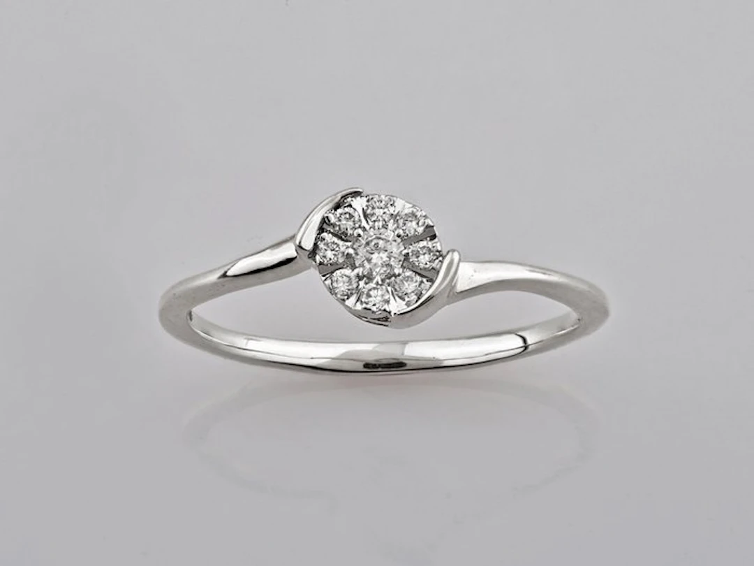 Ring - 14 kt. White gold - 0.12ct. tw. Diamond (Natural)