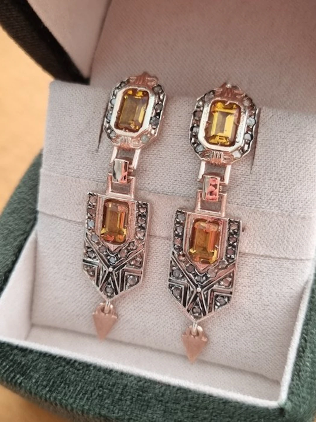 No reserve price - Earrings - 9 kt. Silver, Rose gold Topaz - Diamond