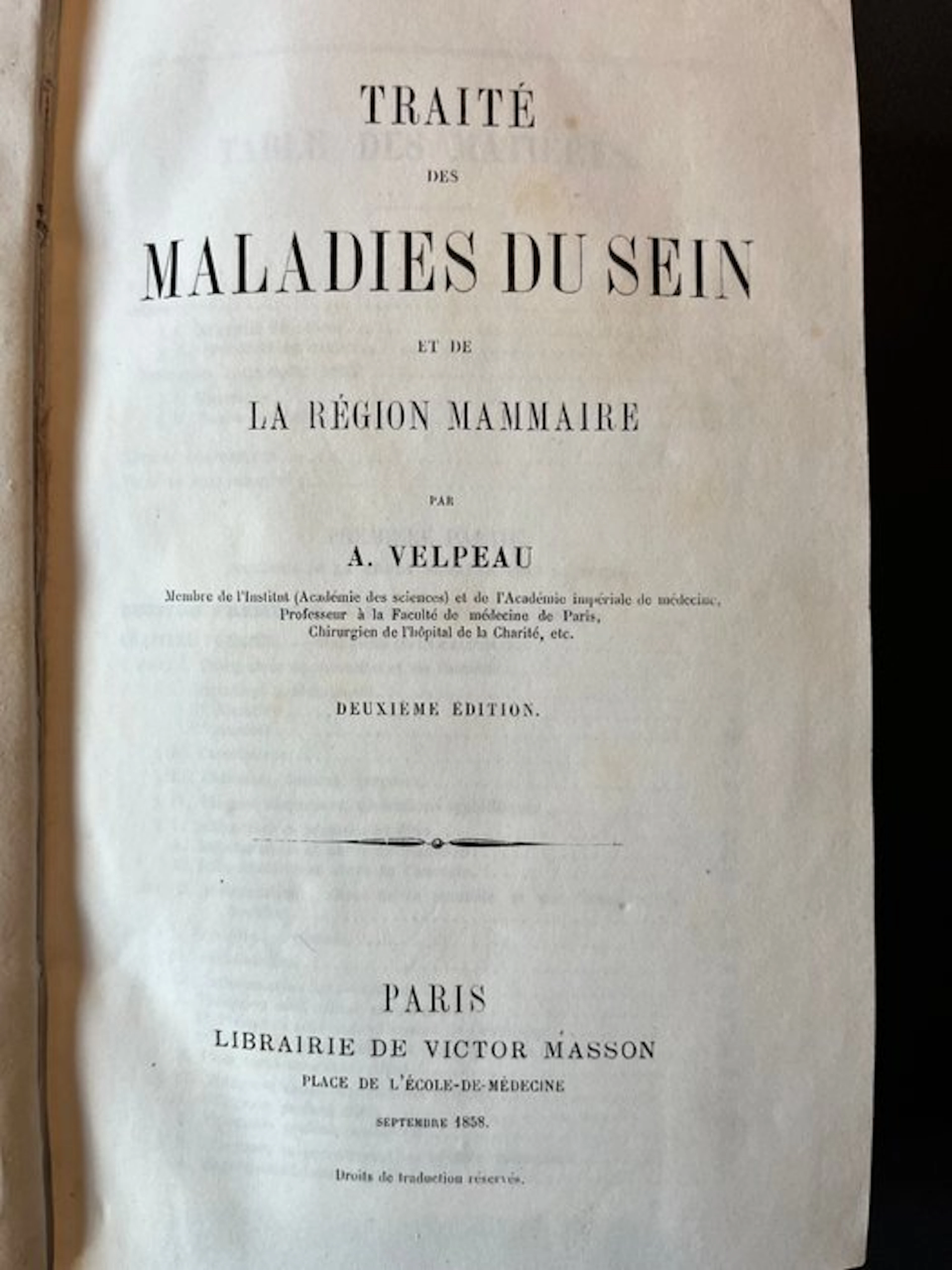 A. Velpeau - Traité des maladies du sein et de la région...